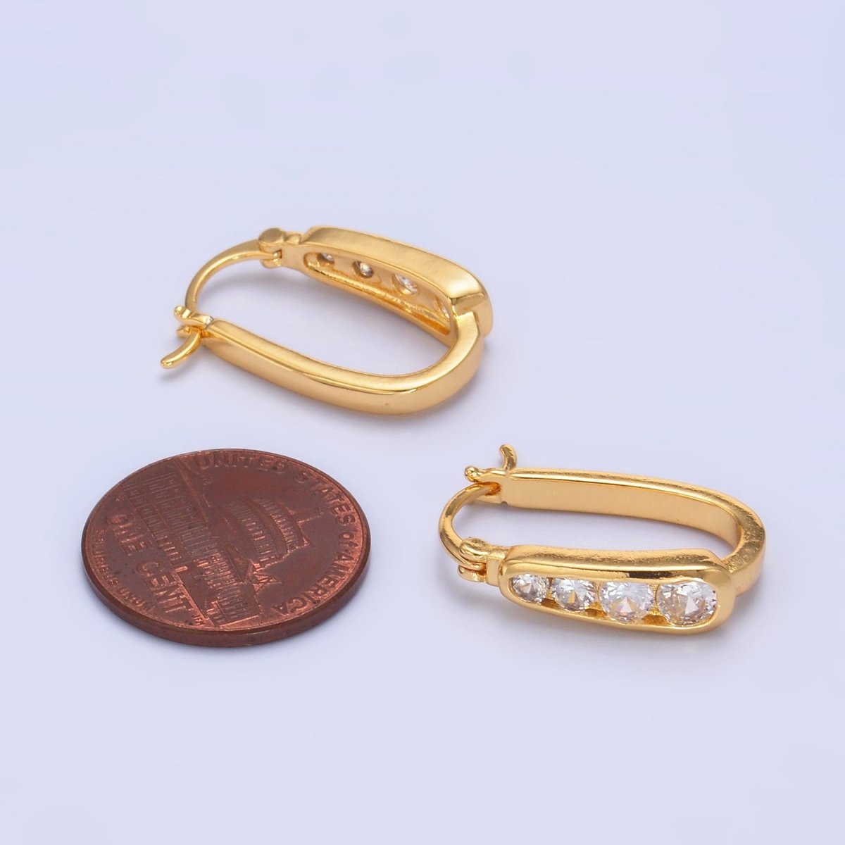24K Gold Filled Clear CZ Gradient Latch Hoop Earrings | AB680 - DLUXCA
