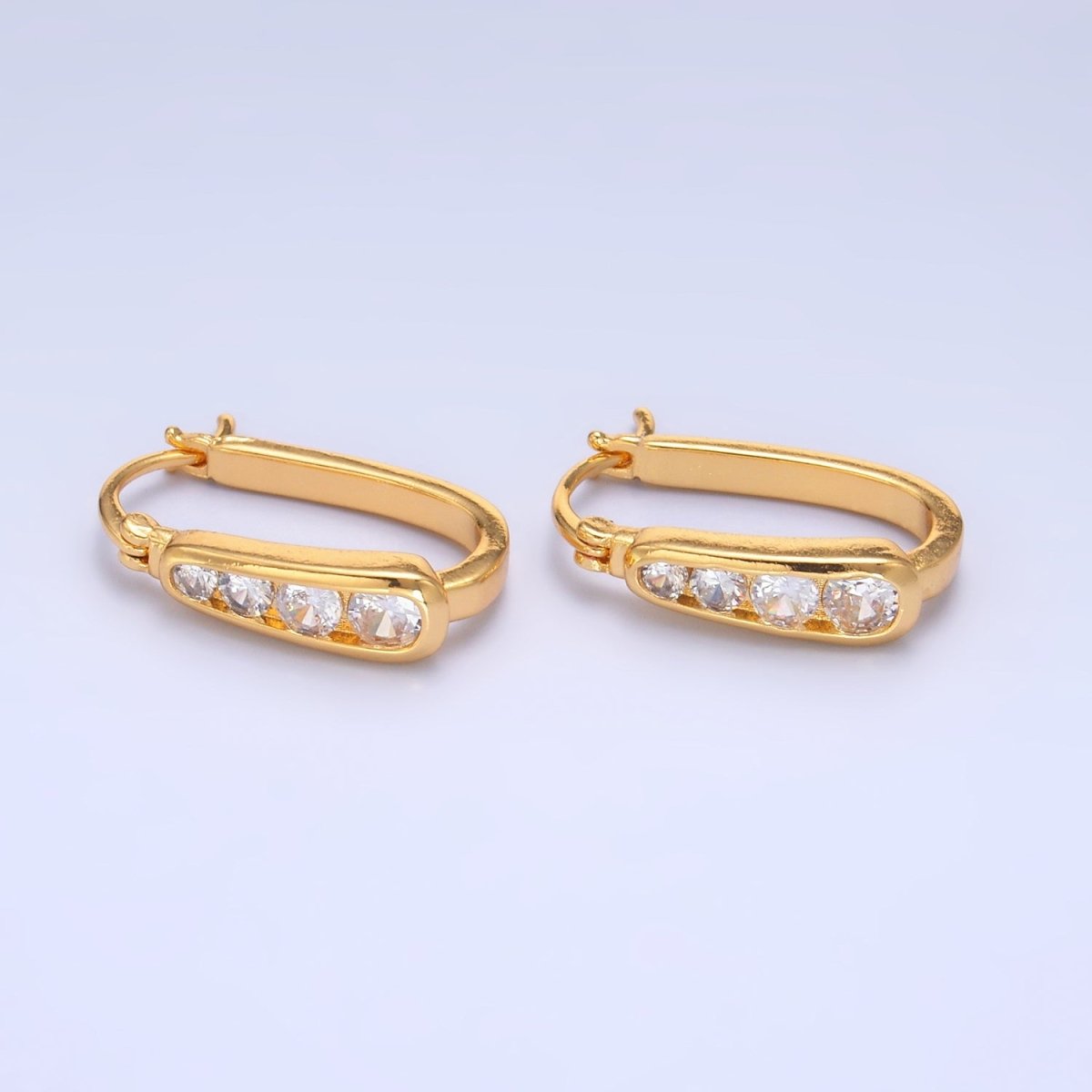 24K Gold Filled Clear CZ Gradient Latch Hoop Earrings | AB680 - DLUXCA