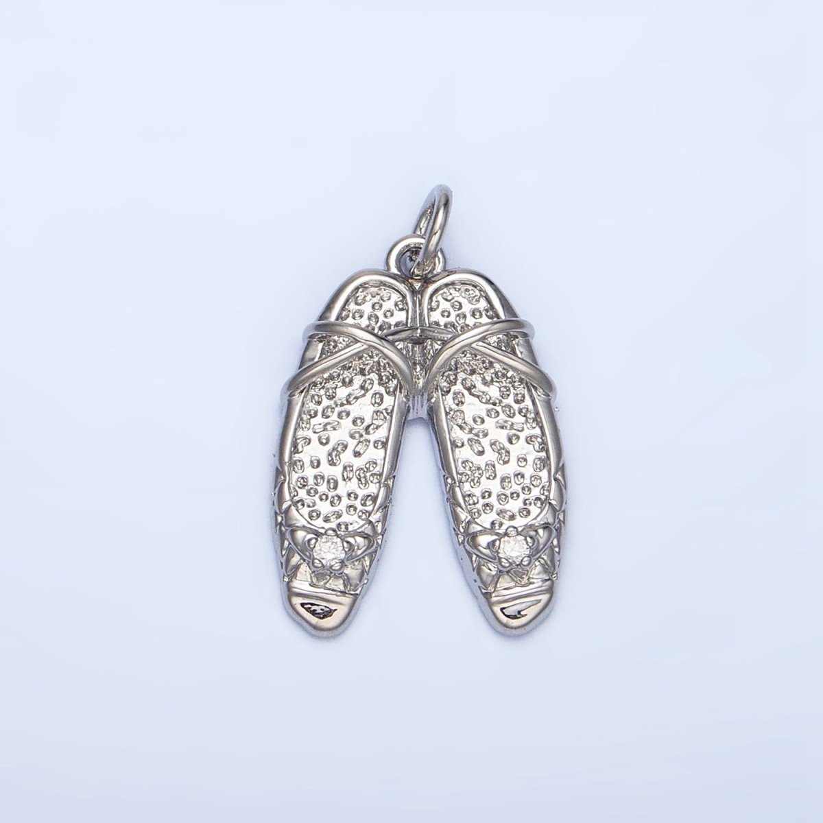 24K Gold Filled Clear CZ Hammered Ballet Dancing Shoes Charm in Gold & Silver | E338