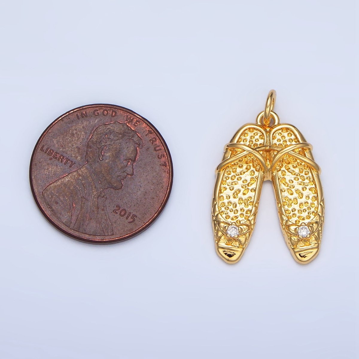 24K Gold Filled Clear CZ Hammered Ballet Dancing Shoes Charm in Gold & Silver | E338