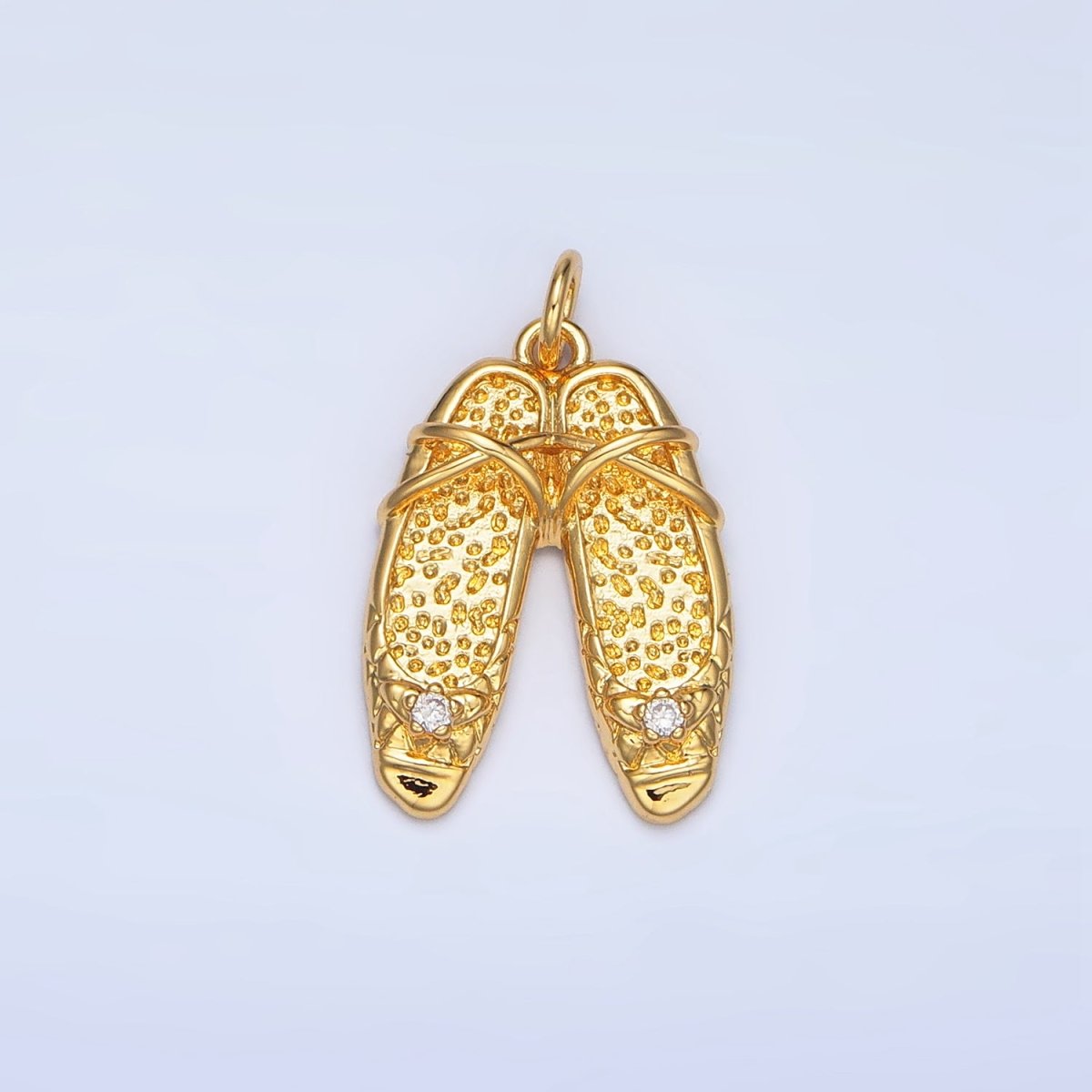 24K Gold Filled Clear CZ Hammered Ballet Dancing Shoes Charm in Gold & Silver | E338