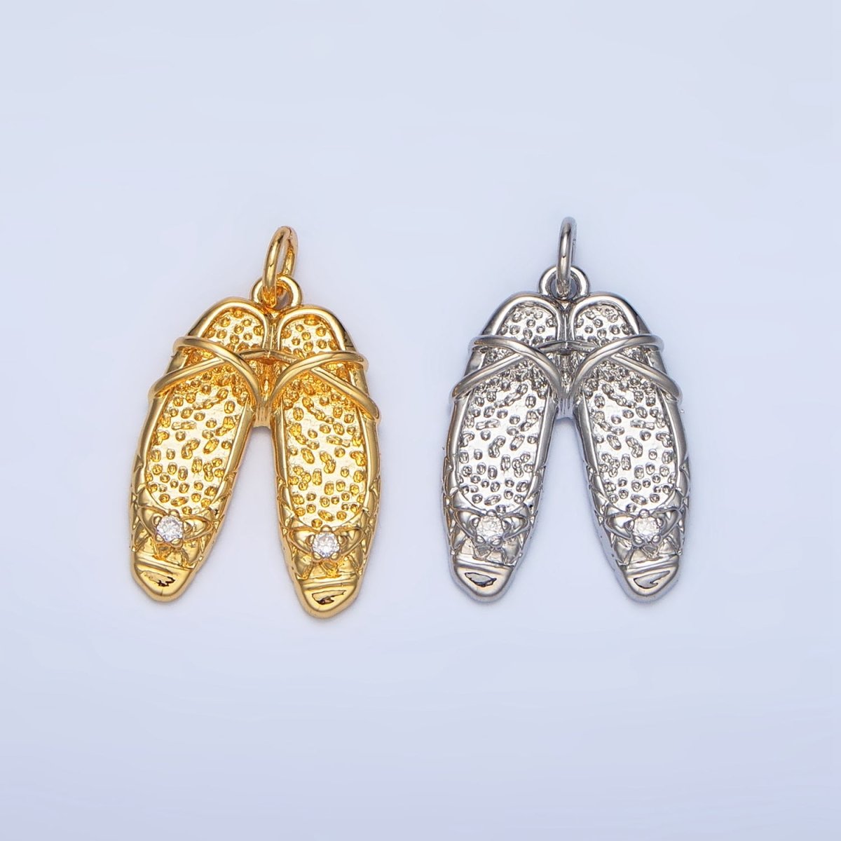 24K Gold Filled Clear CZ Hammered Ballet Dancing Shoes Charm in Gold & Silver | E338