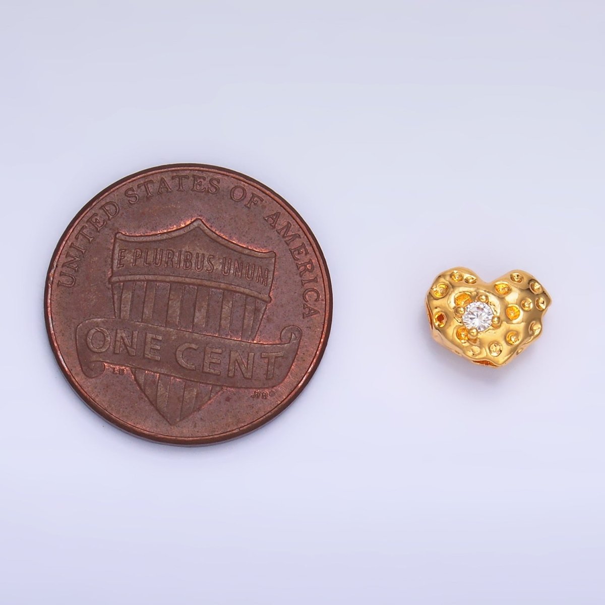 24K Gold Filled Clear CZ Hammered Heart Bead | B179 - DLUXCA
