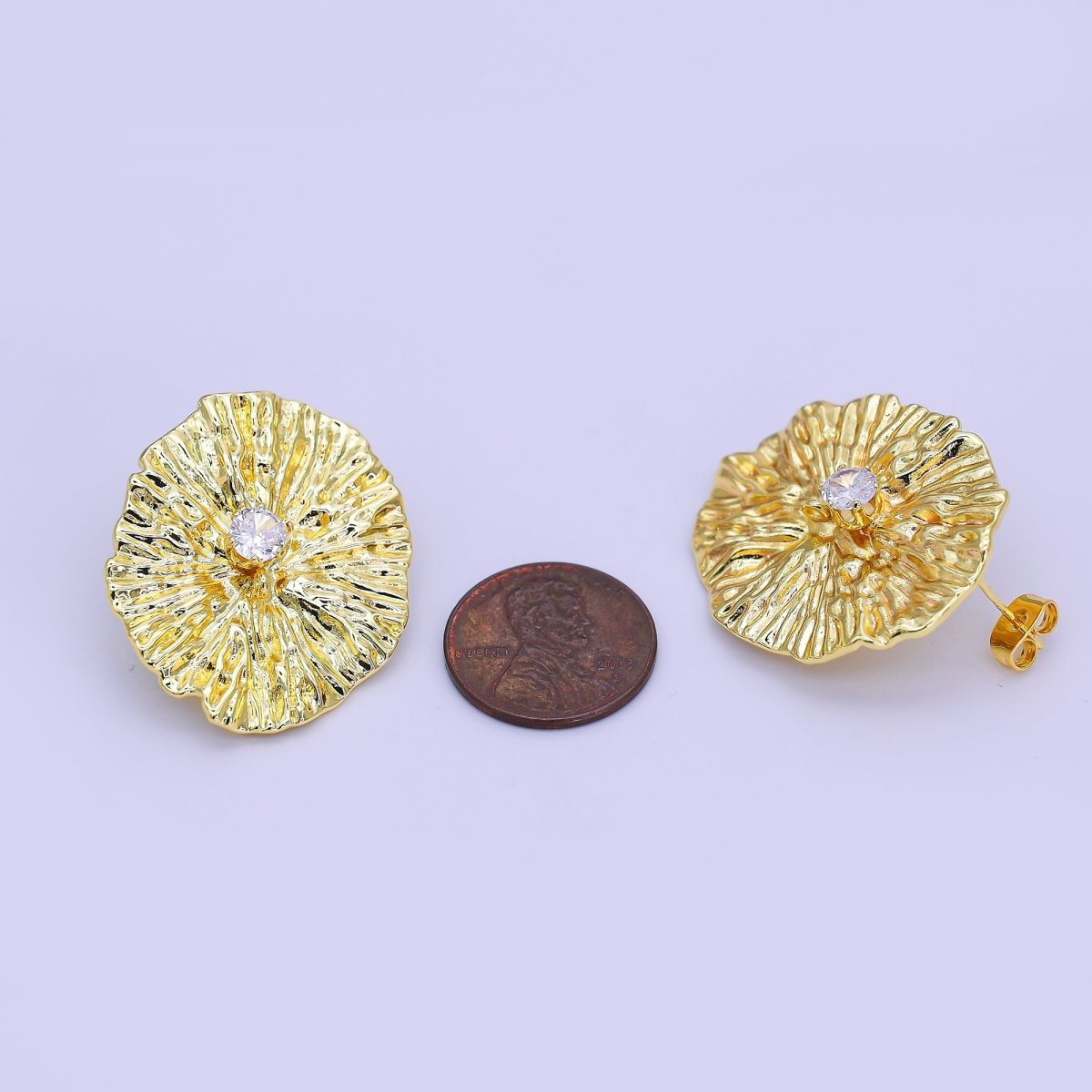 24K Gold Filled Clear CZ Hammered Oval Drop Stud Earring Findings | Z1269 - DLUXCA