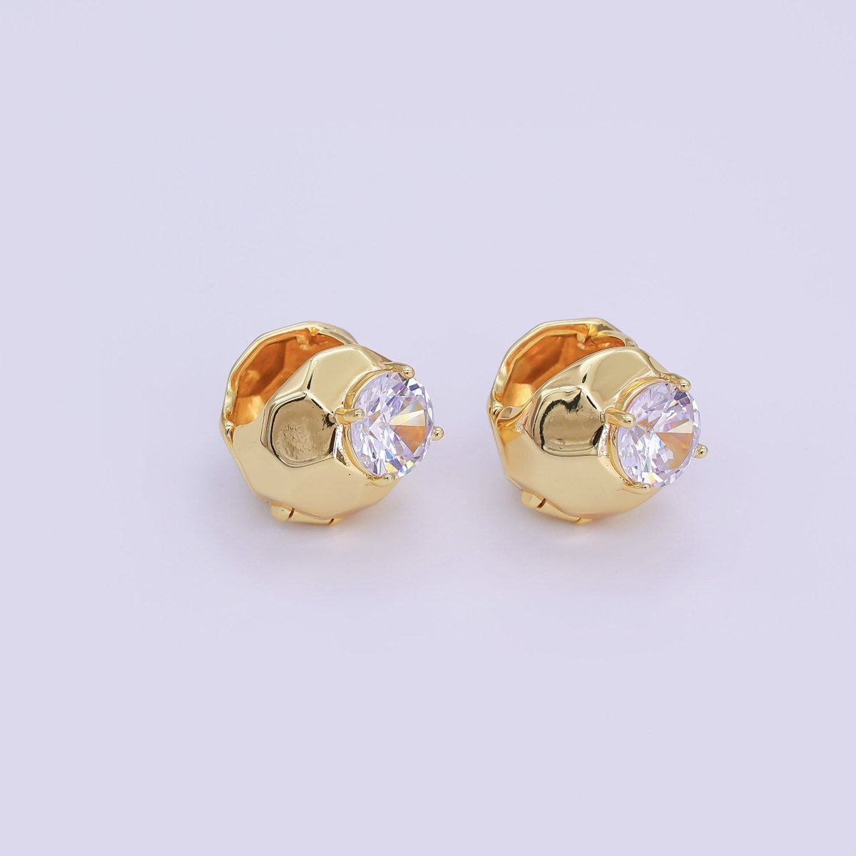 24K Gold Filled Clear CZ Hammered Round Hoop Earrings | T189 - DLUXCA