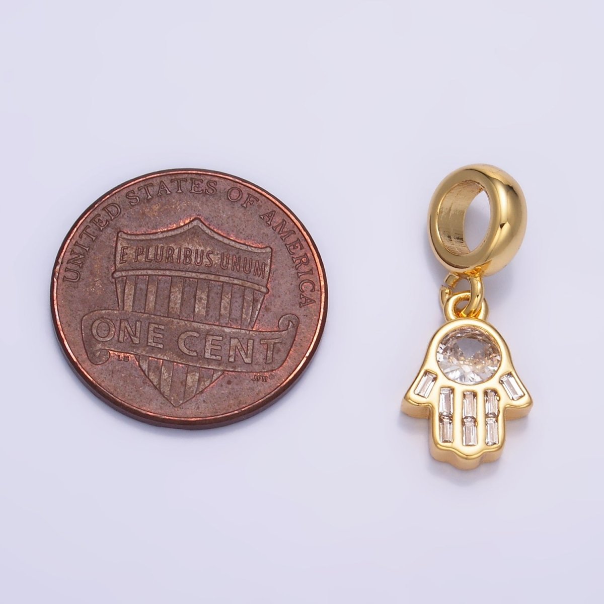 24K Gold Filled Clear CZ Hamsa Hand Rhodelle Bail Drop Pendant | W271 - DLUXCA