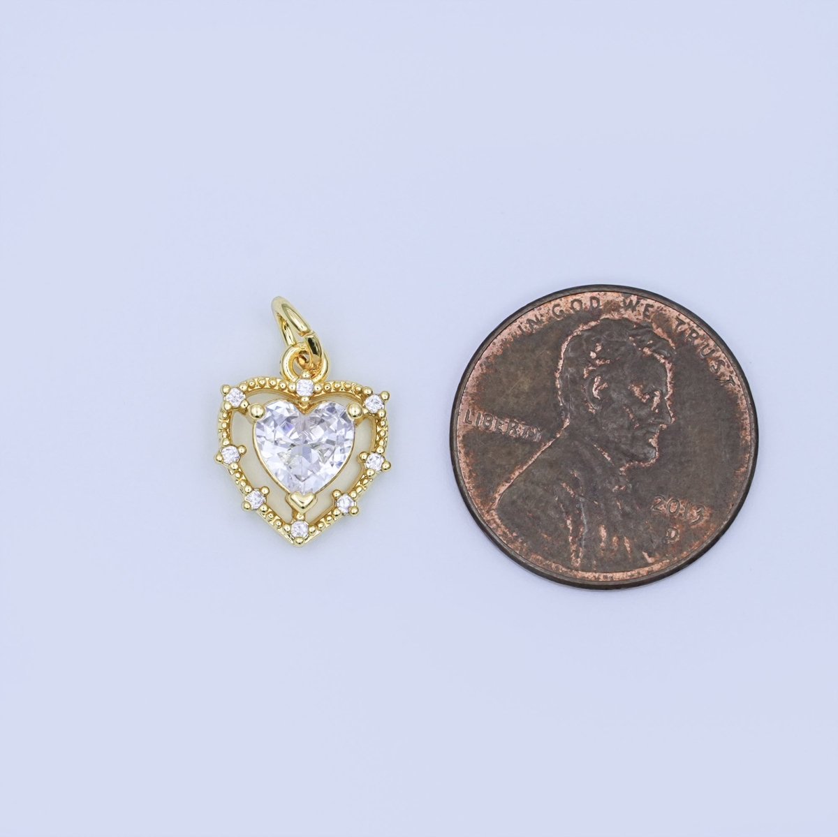 24K Gold Filled Clear CZ Heart Charm | W917 - DLUXCA