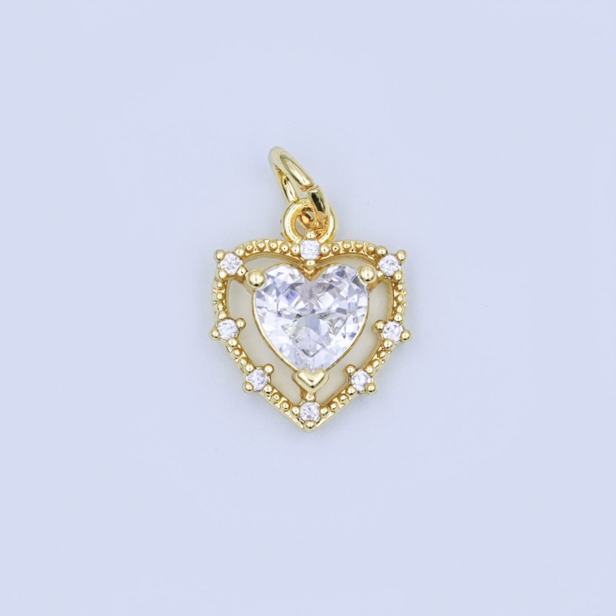 24K Gold Filled Clear CZ Heart Charm | W917 - DLUXCA
