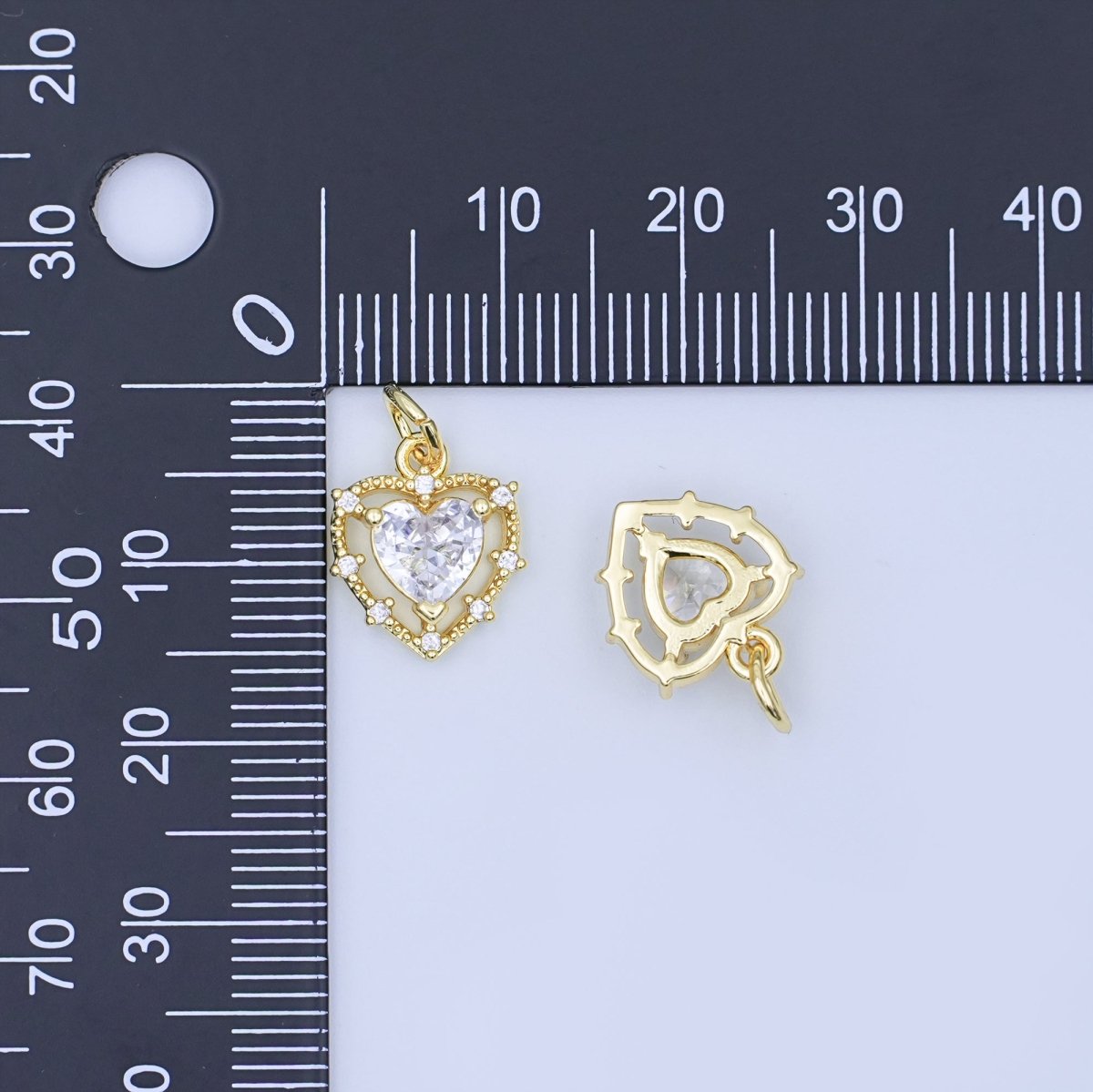 24K Gold Filled Clear CZ Heart Charm | W917 - DLUXCA