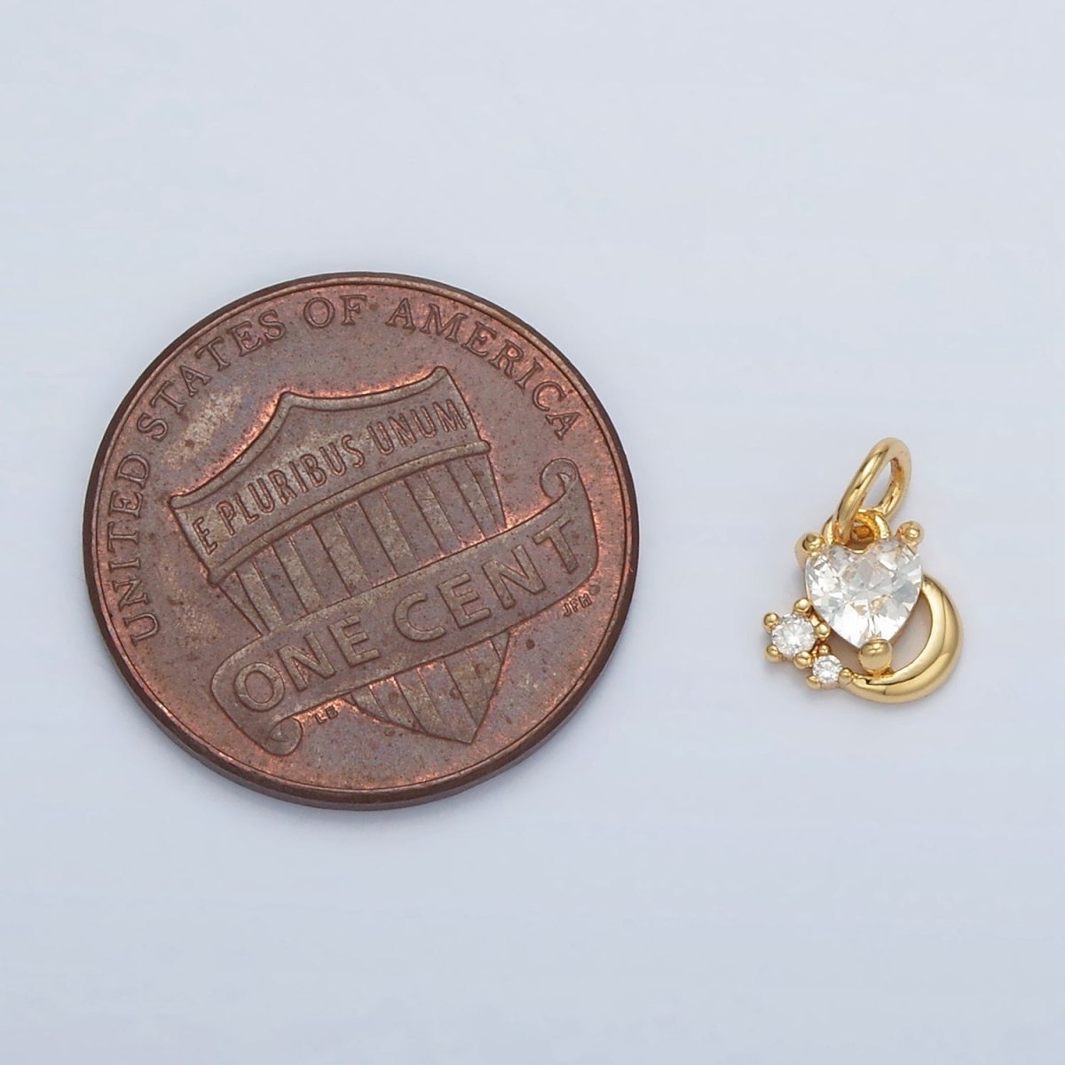 24K Gold Filled Clear CZ Heart Crescent Moon Mini Charm | AC147 - DLUXCA