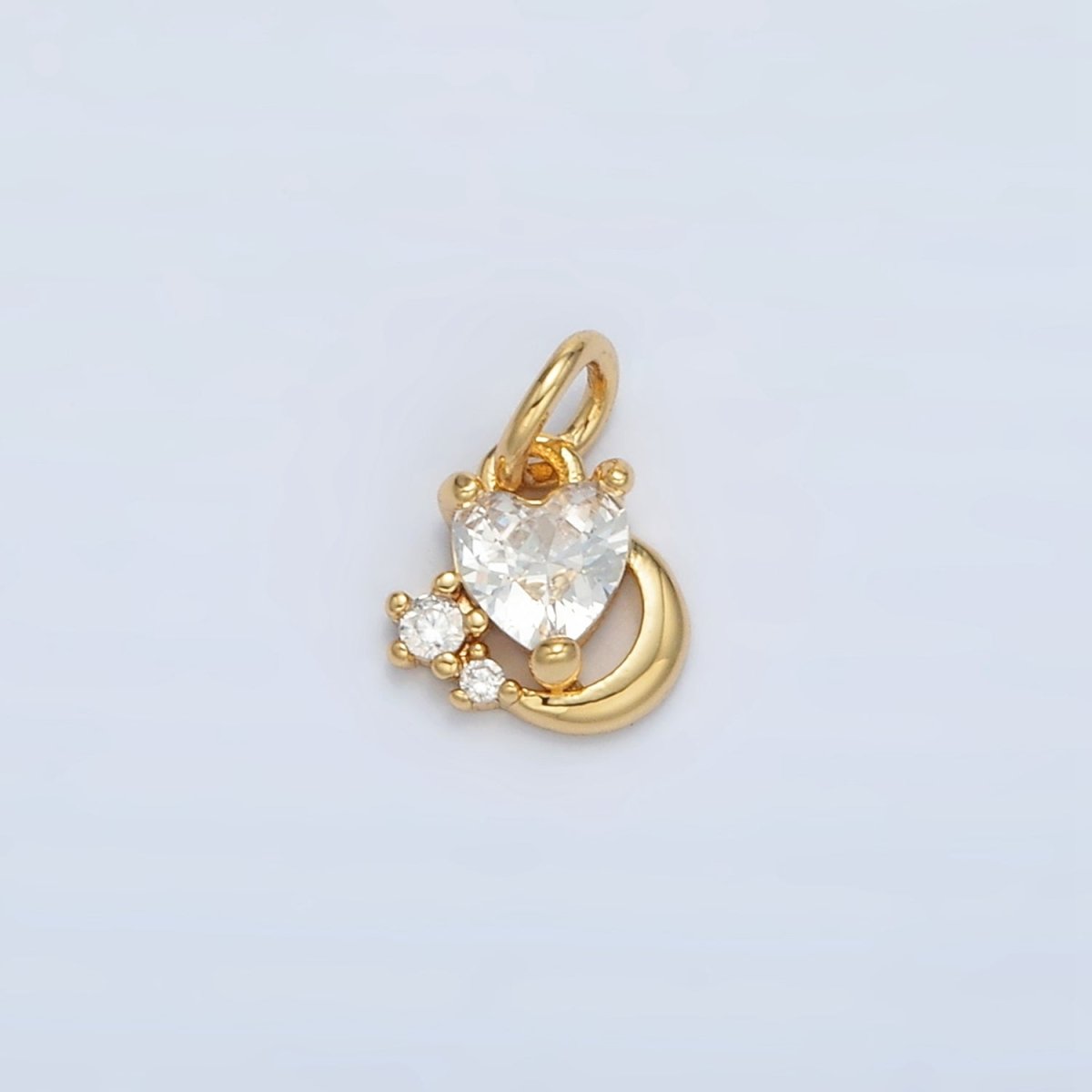24K Gold Filled Clear CZ Heart Crescent Moon Mini Charm | AC147 - DLUXCA