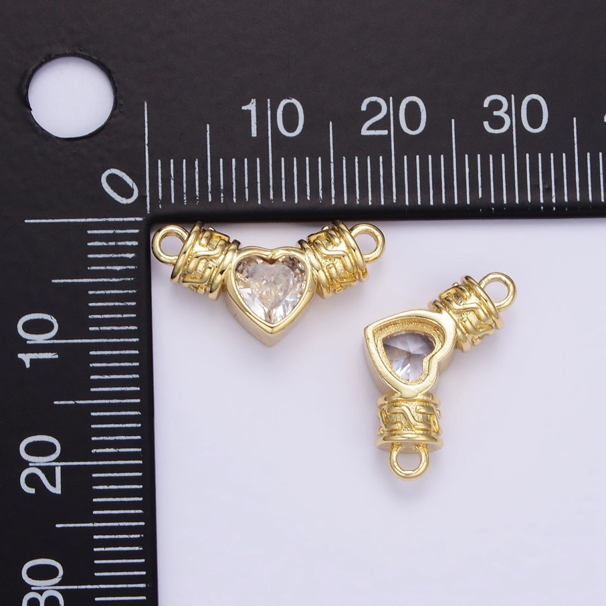 24K Gold Filled Clear CZ Heart Geometric Tube Connector | F169 - DLUXCA