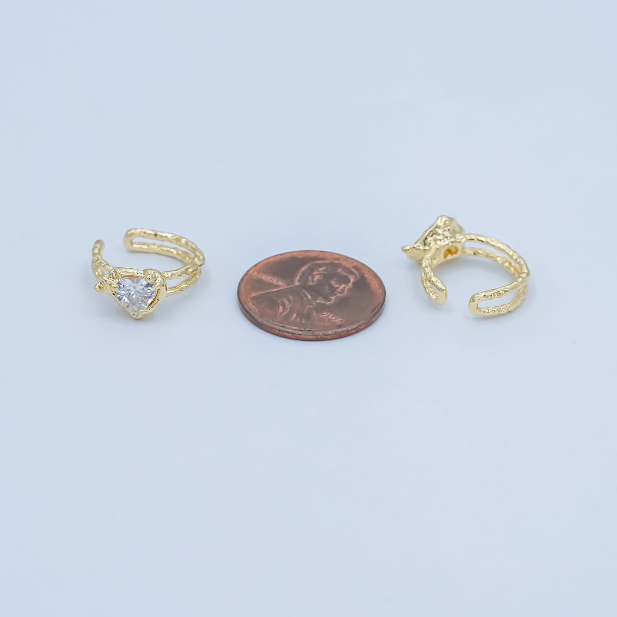 24K Gold Filled Clear CZ Heart Molten Hammered Ear Cuff Earrings | AI052 - DLUXCA