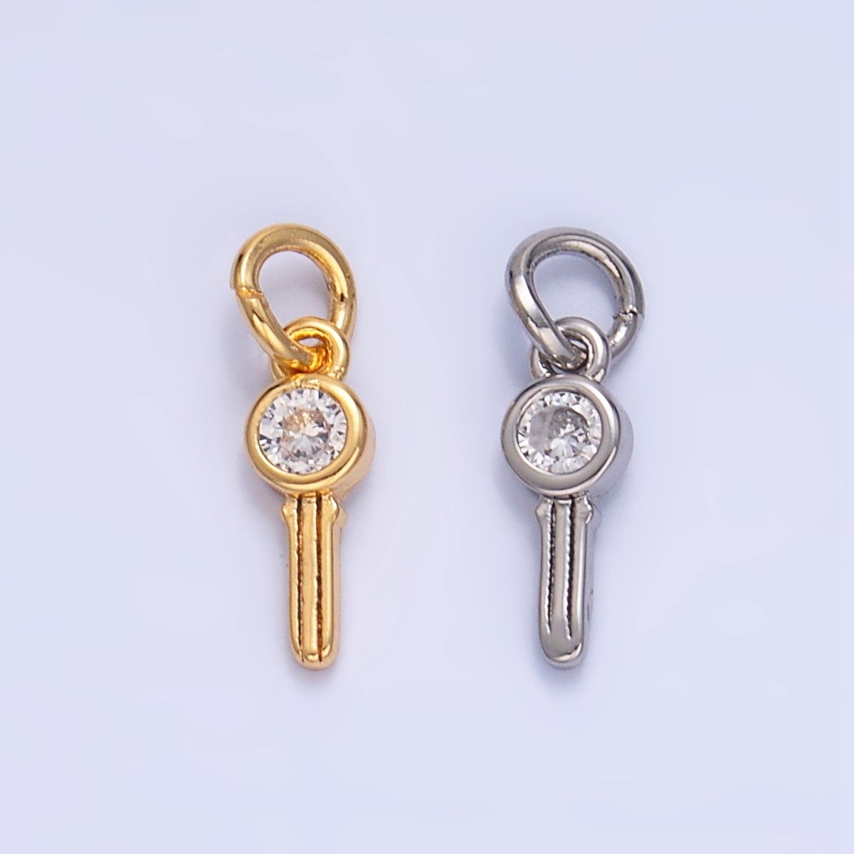 24K Gold Filled Clear CZ Key Mini Charm in Gold & Silver | W104