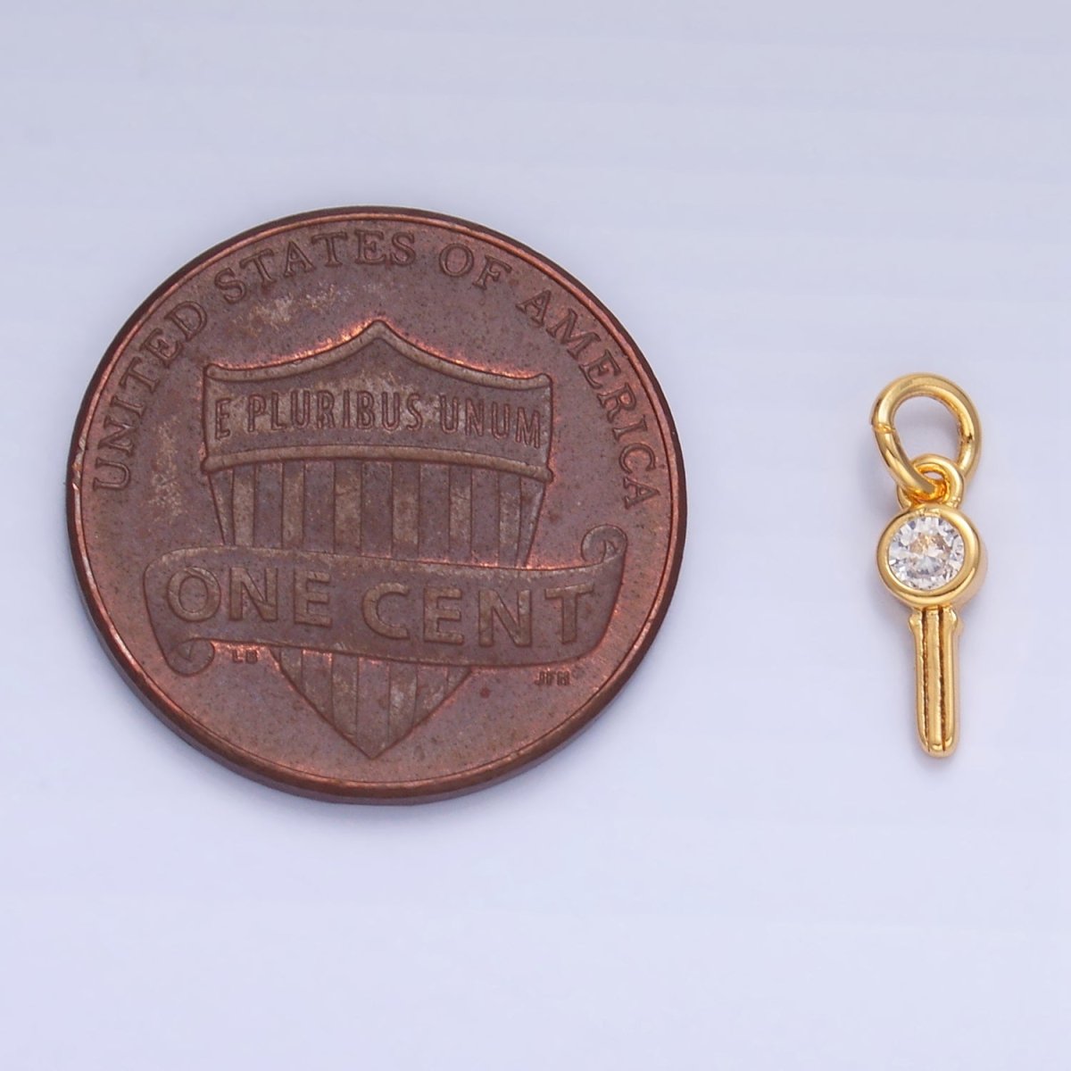 24K Gold Filled Clear CZ Key Mini Charm in Gold & Silver | W104