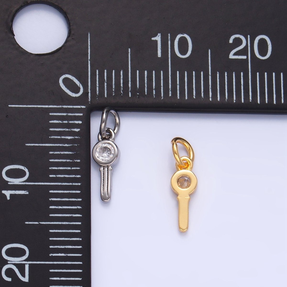 24K Gold Filled Clear CZ Key Mini Charm in Gold & Silver | W104