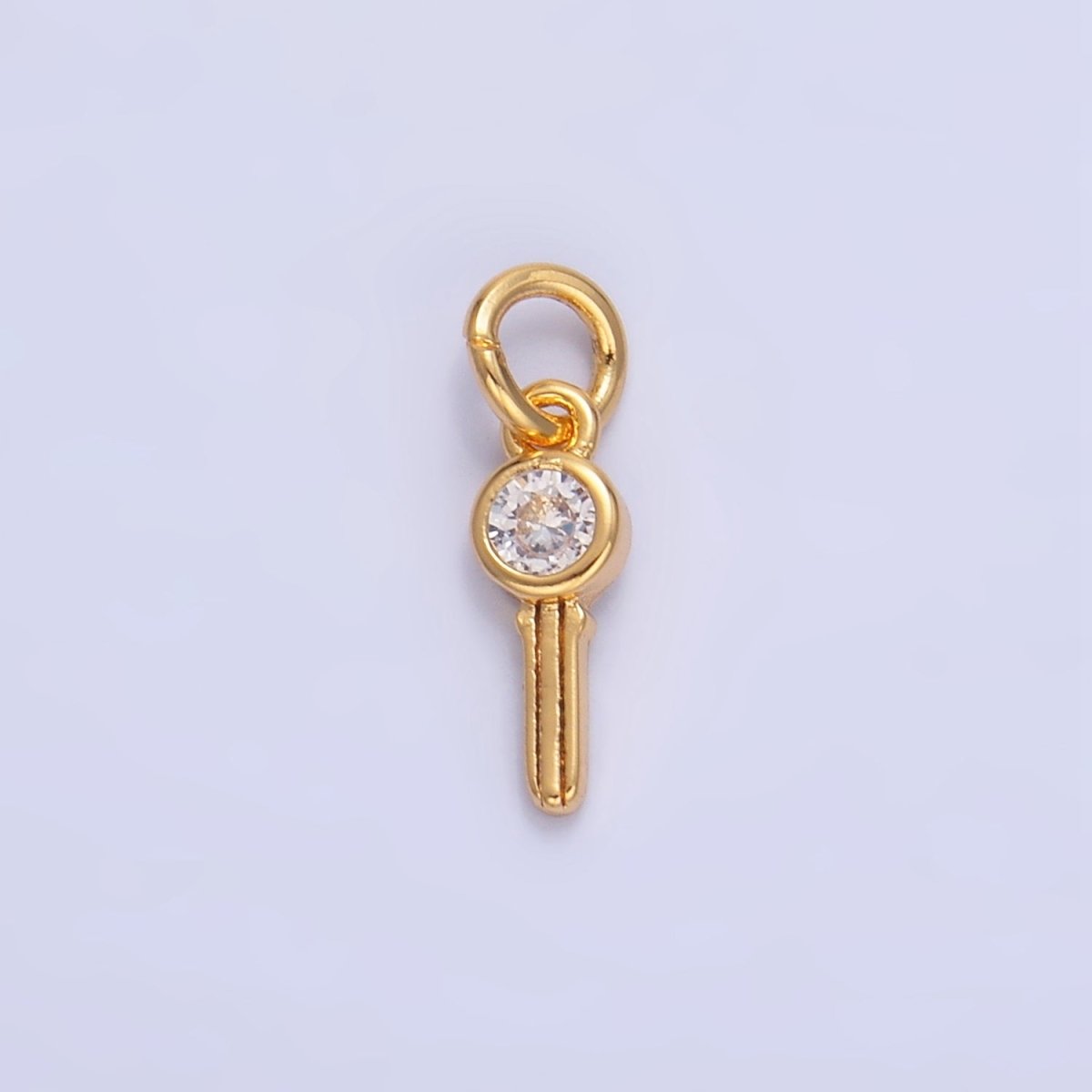 24K Gold Filled Clear CZ Key Mini Charm in Gold & Silver | W104