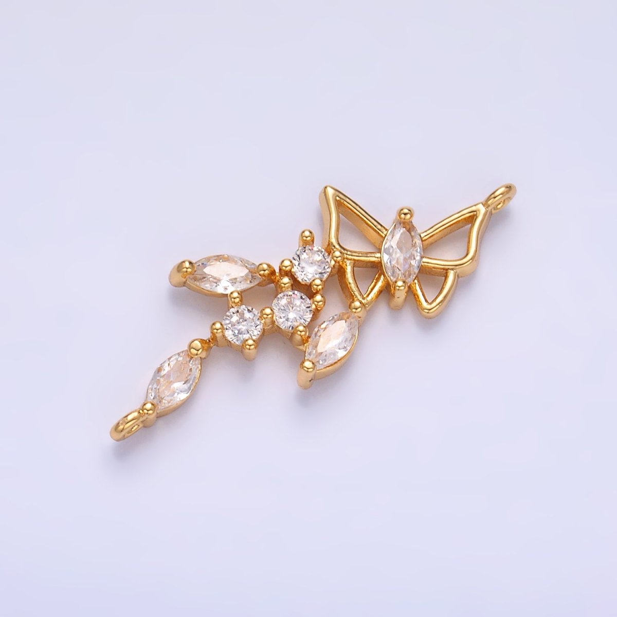 24K Gold Filled Clear CZ Marquise Butterfly Charm Connector in Gold & Silver | G228