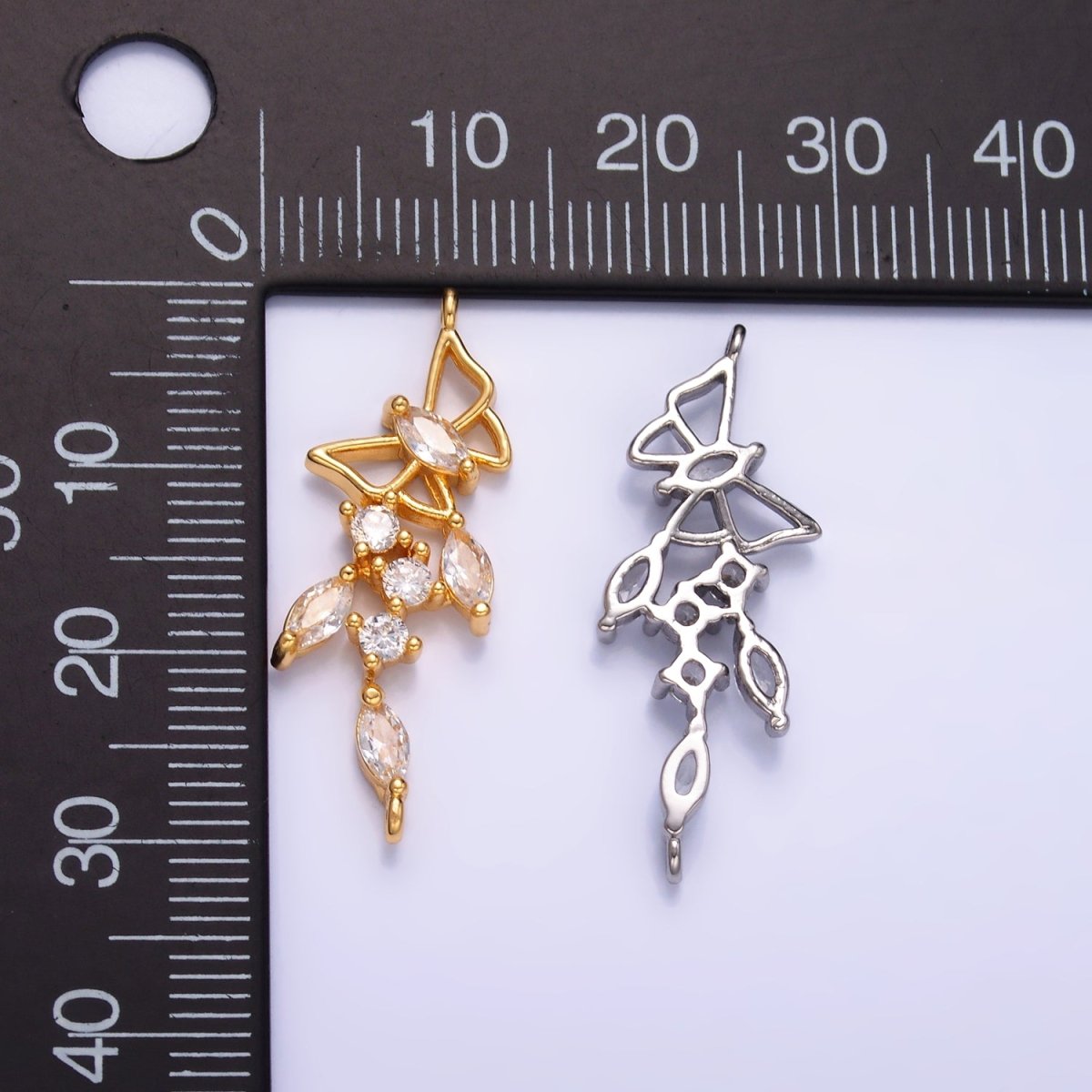 24K Gold Filled Clear CZ Marquise Butterfly Charm Connector in Gold & Silver | G228