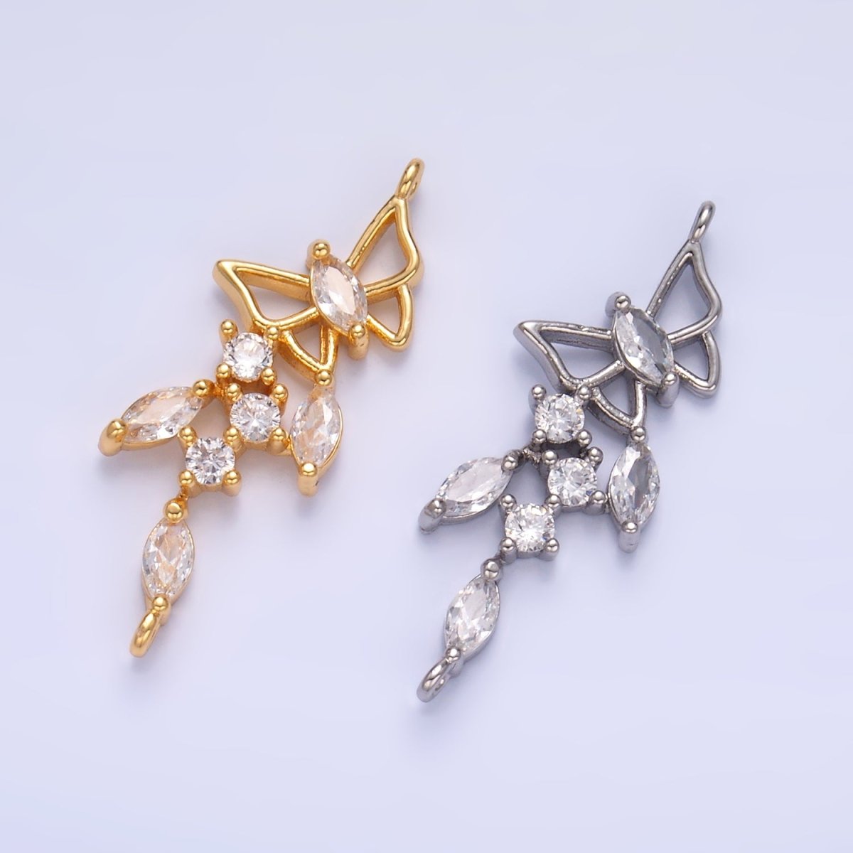 24K Gold Filled Clear CZ Marquise Butterfly Charm Connector in Gold & Silver | G228