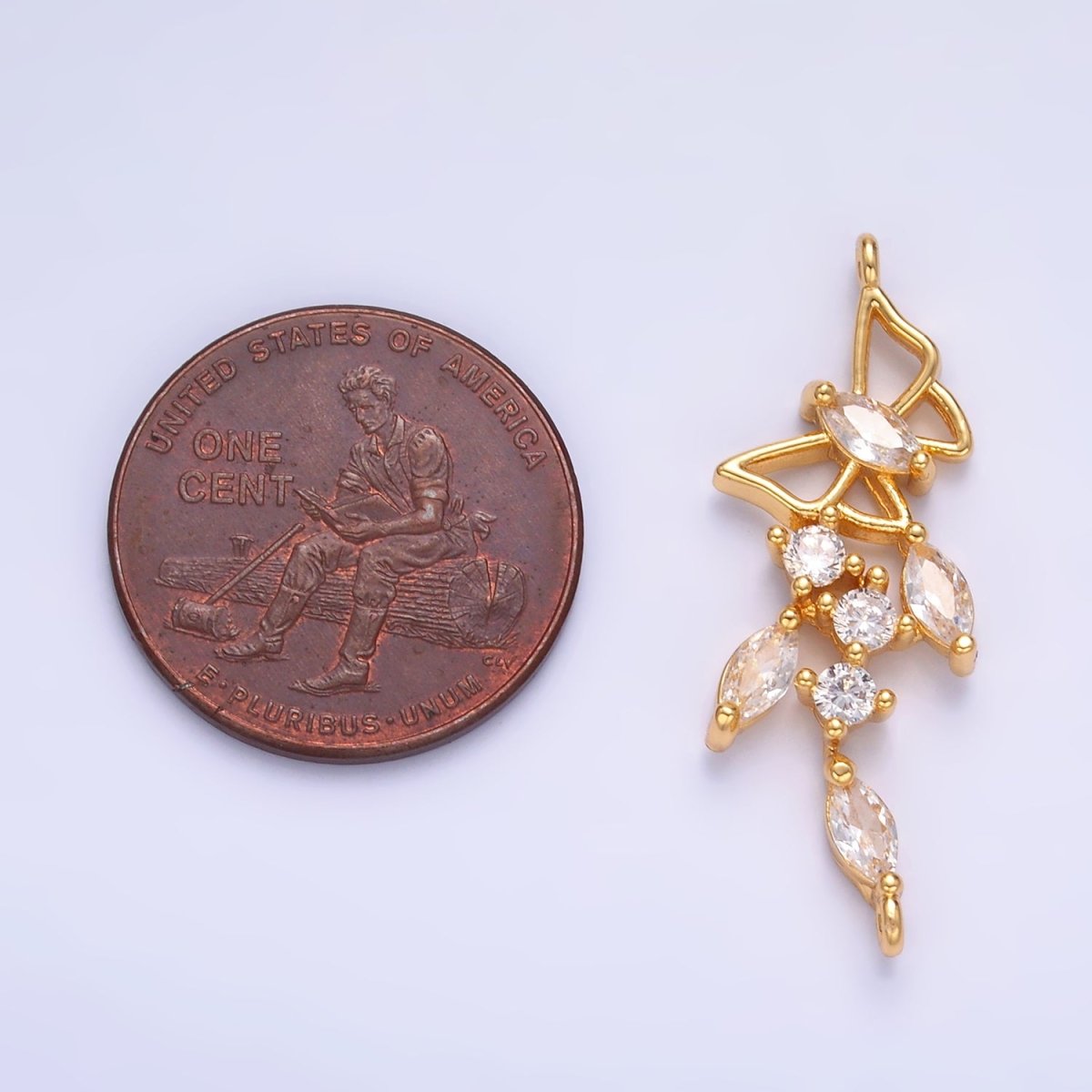 24K Gold Filled Clear CZ Marquise Butterfly Charm Connector in Gold & Silver | G228