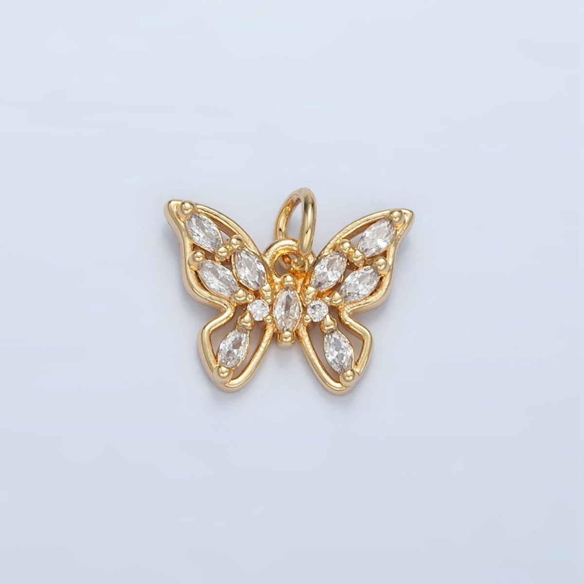 24K Gold Filled Clear CZ Marquise Open Butterfly Charm | E848 - DLUXCA