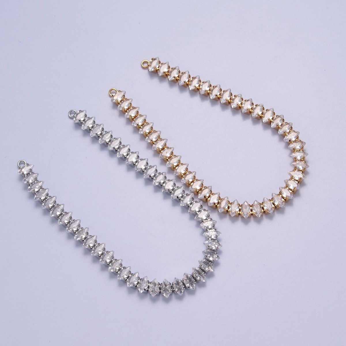 OS 24k Gold Filled Clear CZ Marquise Paved connector Bendable Long Bar Connector for DIY Necklace Component F-222 F-244