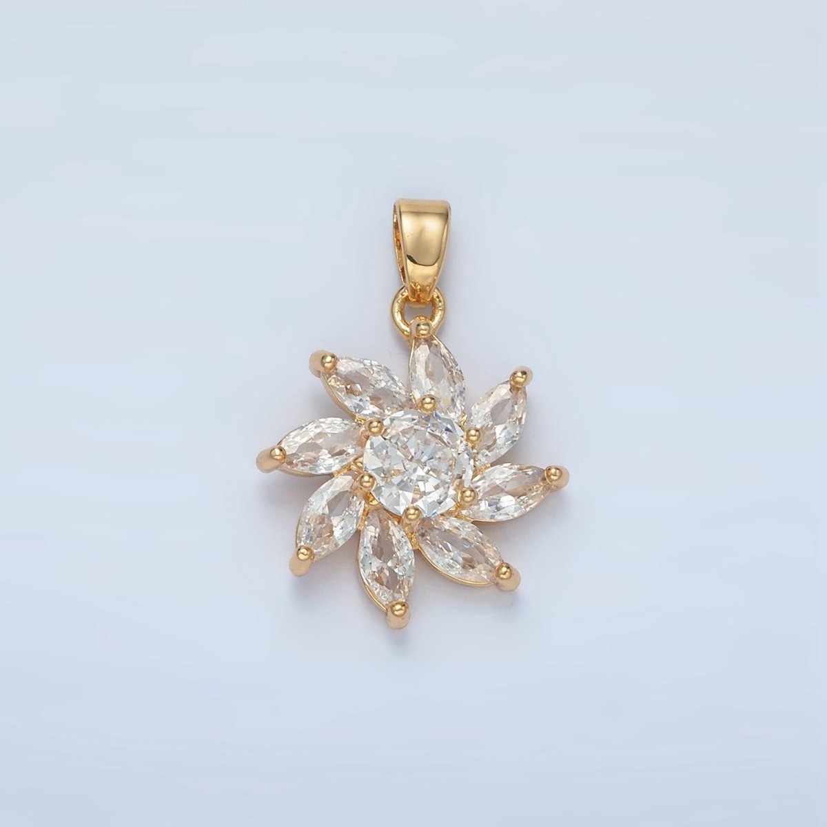 24K Gold Filled Clear CZ Marquise Petal Circular Flower Pendant | AA874 - DLUXCA