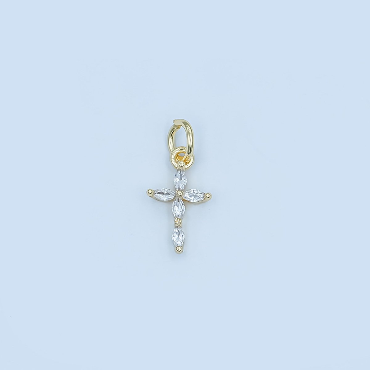 24K Gold Filled Clear CZ Marquise Religious Cross Charm | E398 - DLUXCA
