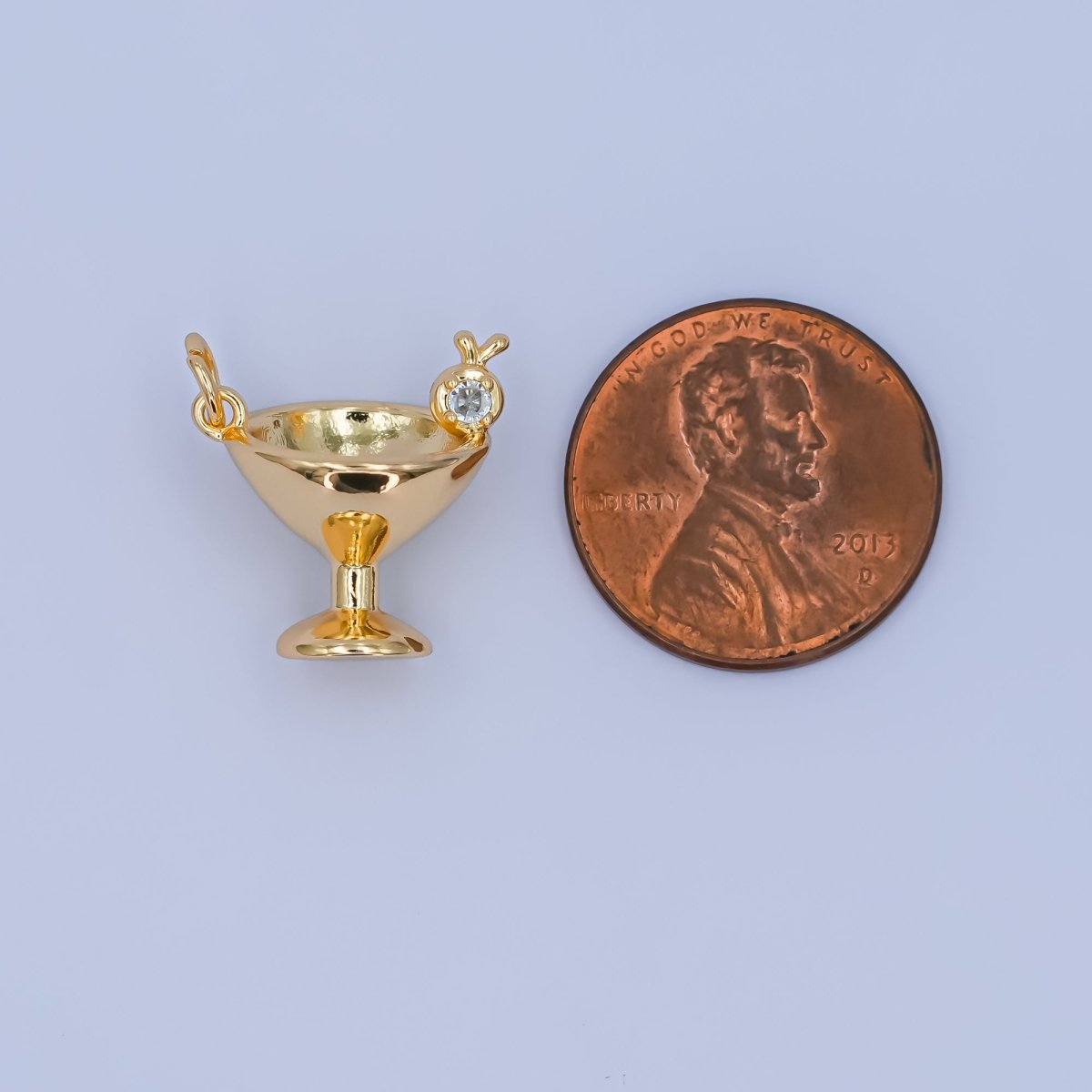 24K Gold Filled Clear CZ Martini Glass 3D Multidimensional Charm | C001 - DLUXCA