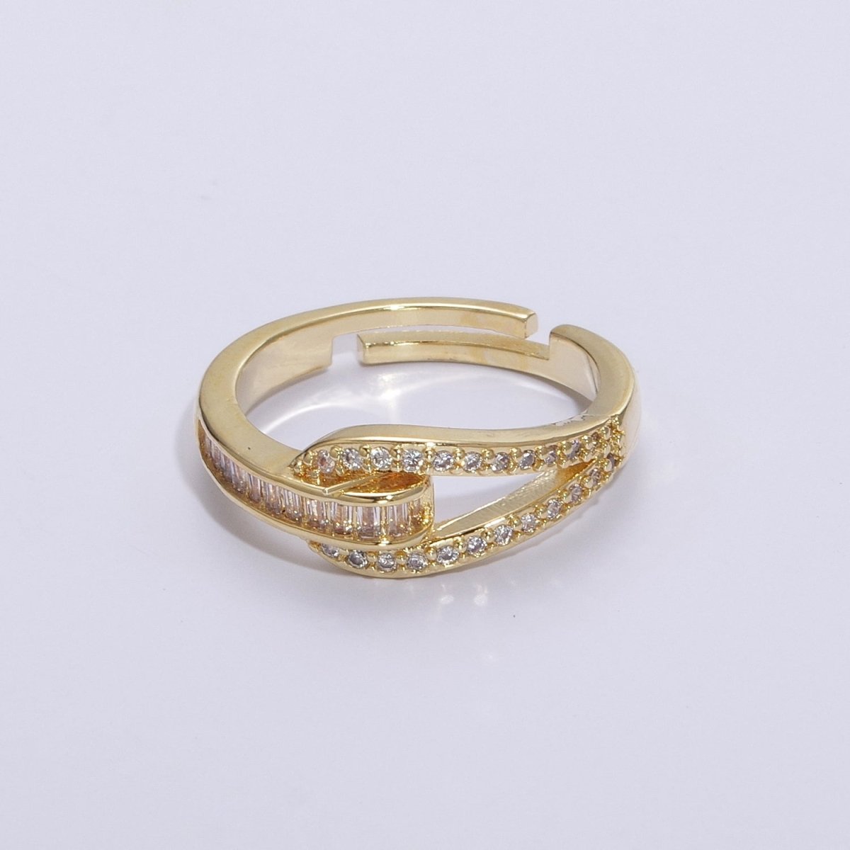 24K Gold Filled Clear CZ Micro Paved Baguette Knot Ring | U029 - DLUXCA