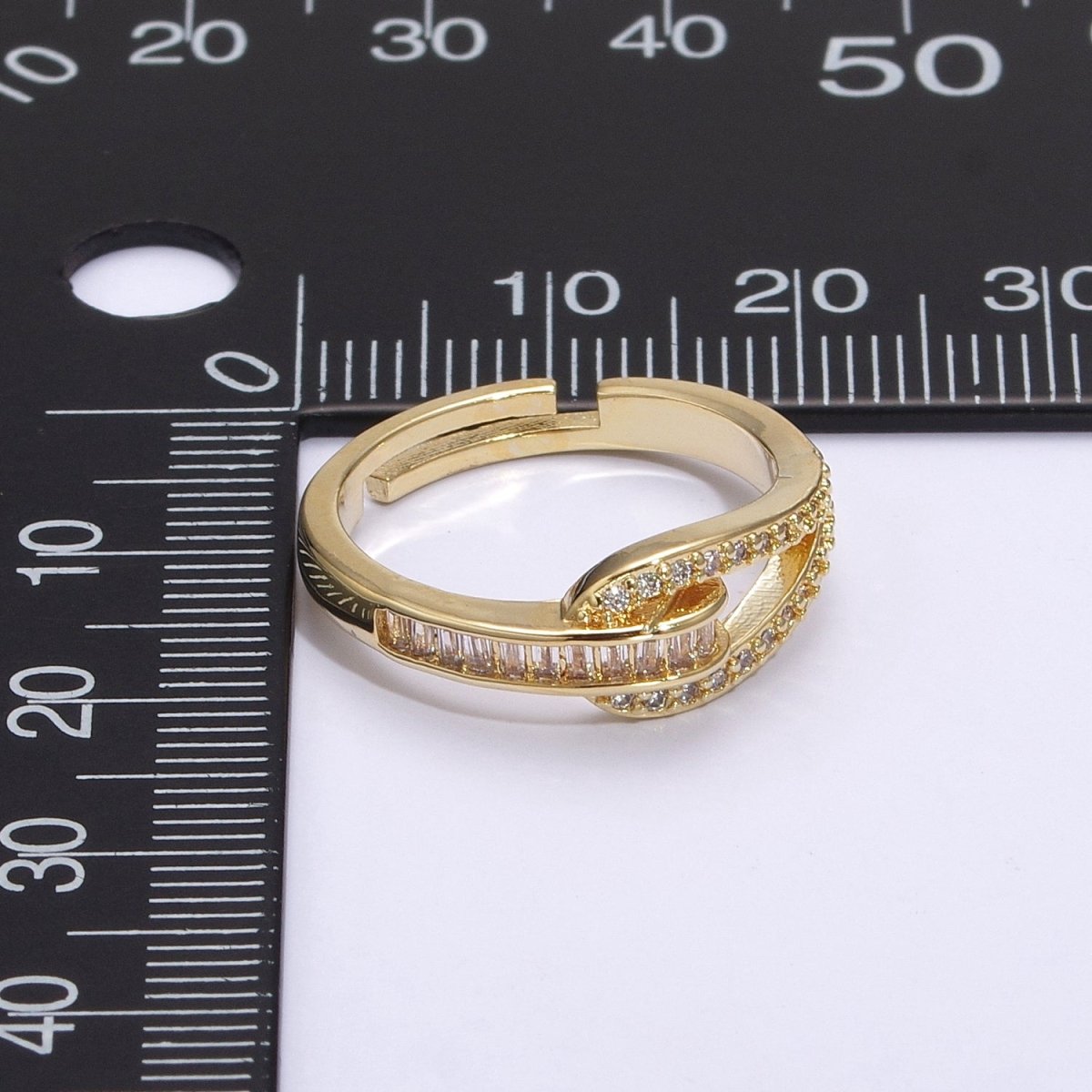 24K Gold Filled Clear CZ Micro Paved Baguette Knot Ring | U029 - DLUXCA