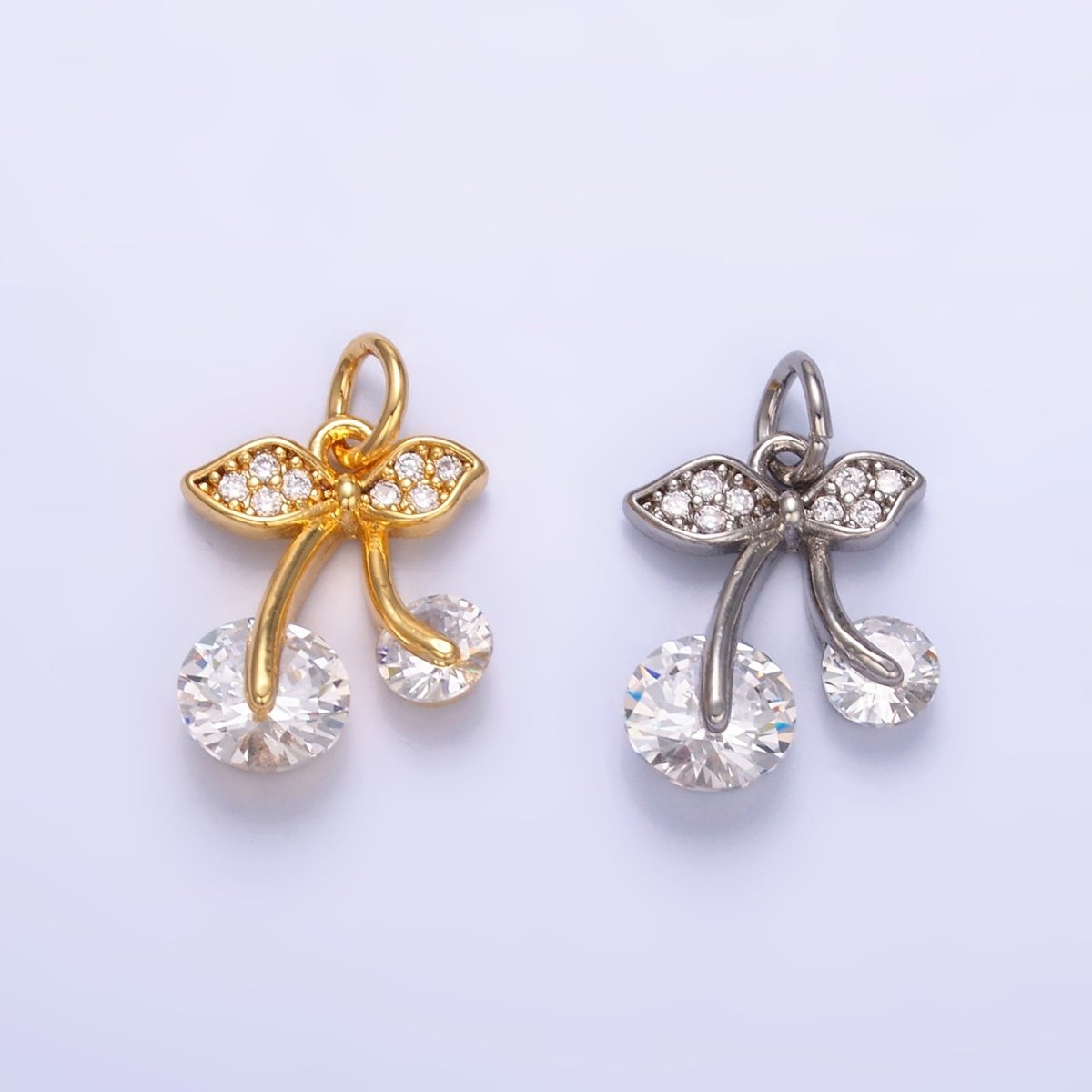 24K Gold Filled Clear CZ Micro Paved Cherry Fruit Charm in Gold & Silver | W420