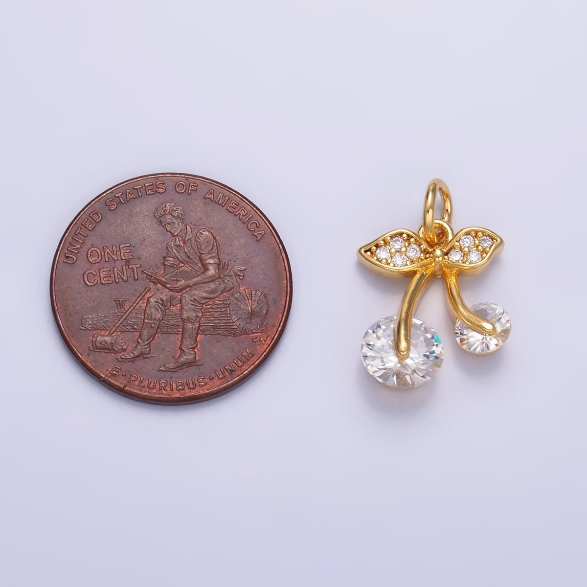 24K Gold Filled Clear CZ Micro Paved Cherry Fruit Charm in Gold & Silver | W420