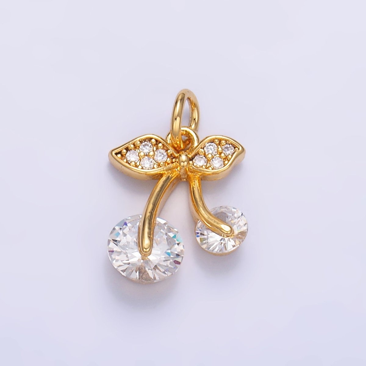 24K Gold Filled Clear CZ Micro Paved Cherry Fruit Charm in Gold & Silver | W420
