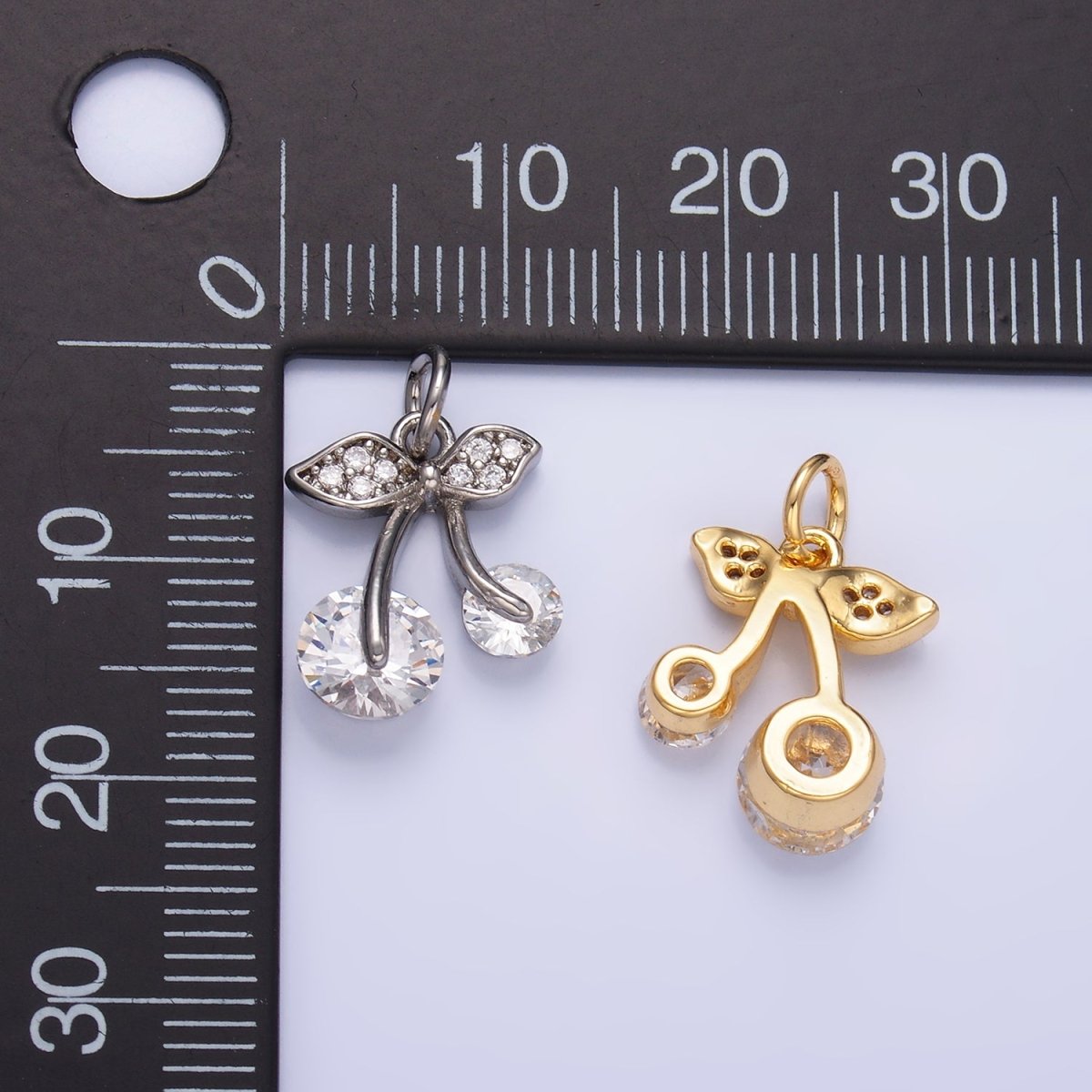 24K Gold Filled Clear CZ Micro Paved Cherry Fruit Charm in Gold & Silver | W420