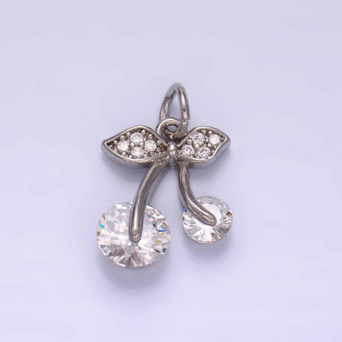 24K Gold Filled Clear CZ Micro Paved Cherry Fruit Charm in Gold & Silver | W420
