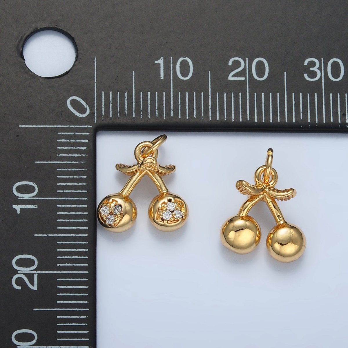 24K Gold Filled Clear CZ Micro Paved Cherry Fruit Mini Charm | E259 - DLUXCA