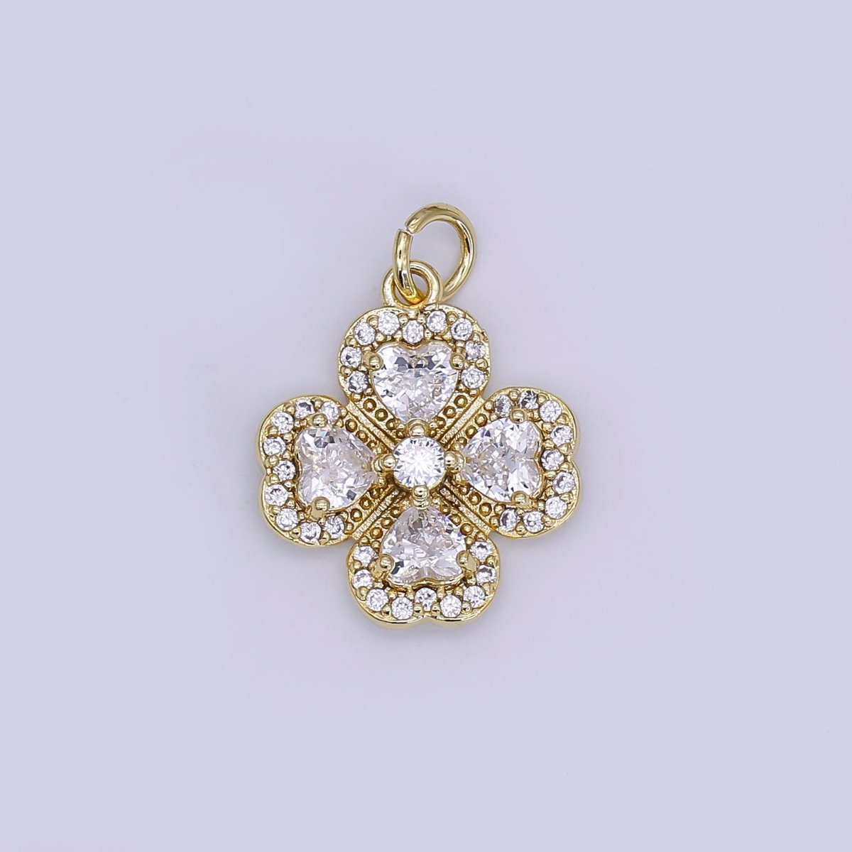 24K Gold Filled Clear CZ Micro Paved Clover Flower Charm | AJ323 - DLUXCA