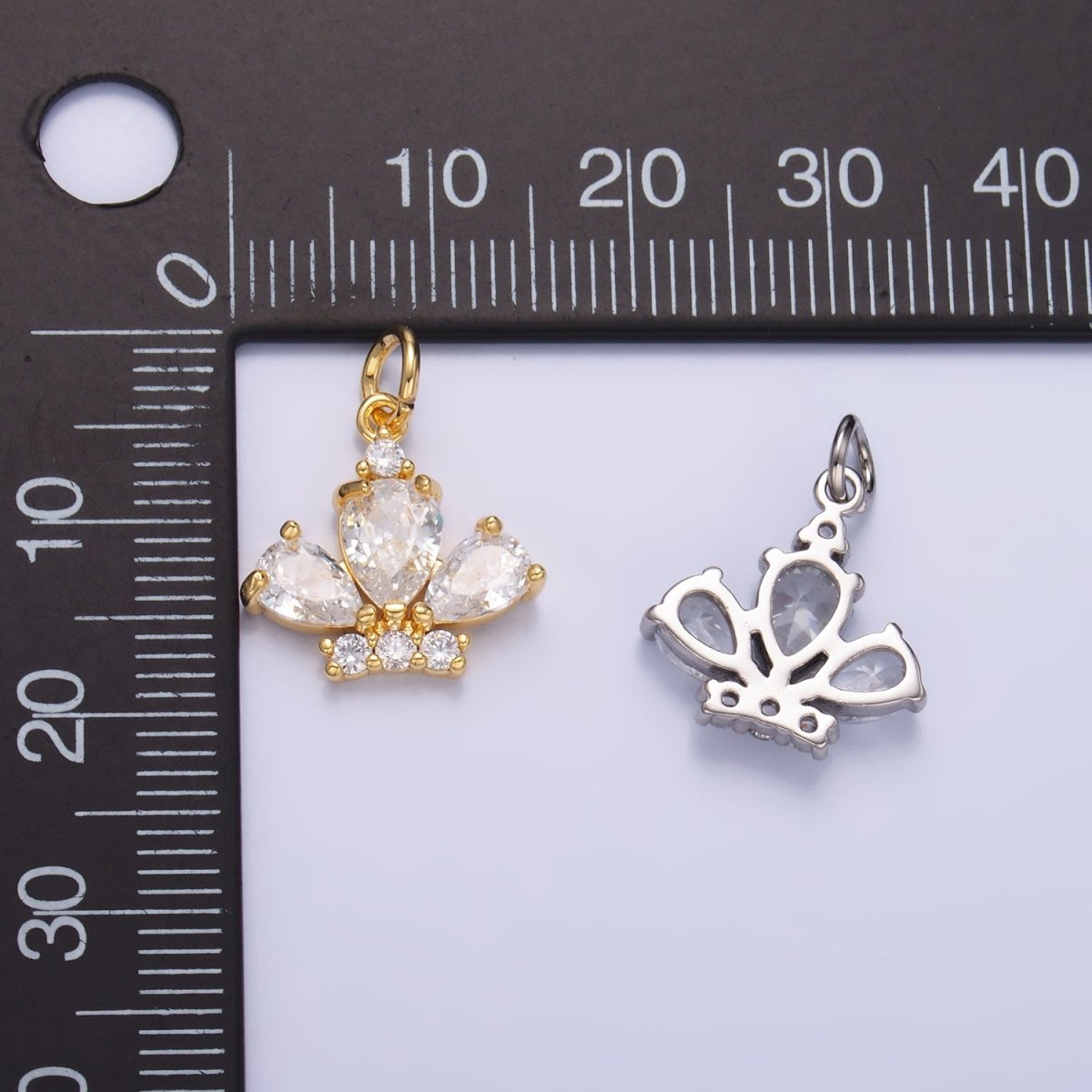 24K Gold Filled Clear CZ Micro Paved Crown Mini Charm in Gold & Silver | W808