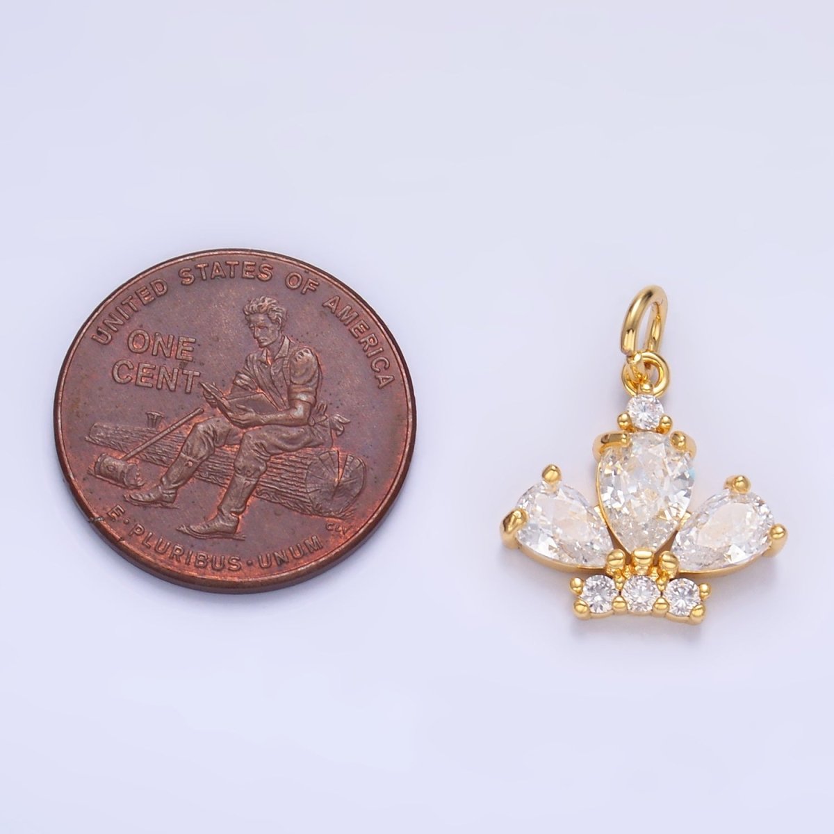 24K Gold Filled Clear CZ Micro Paved Crown Mini Charm in Gold & Silver | W808