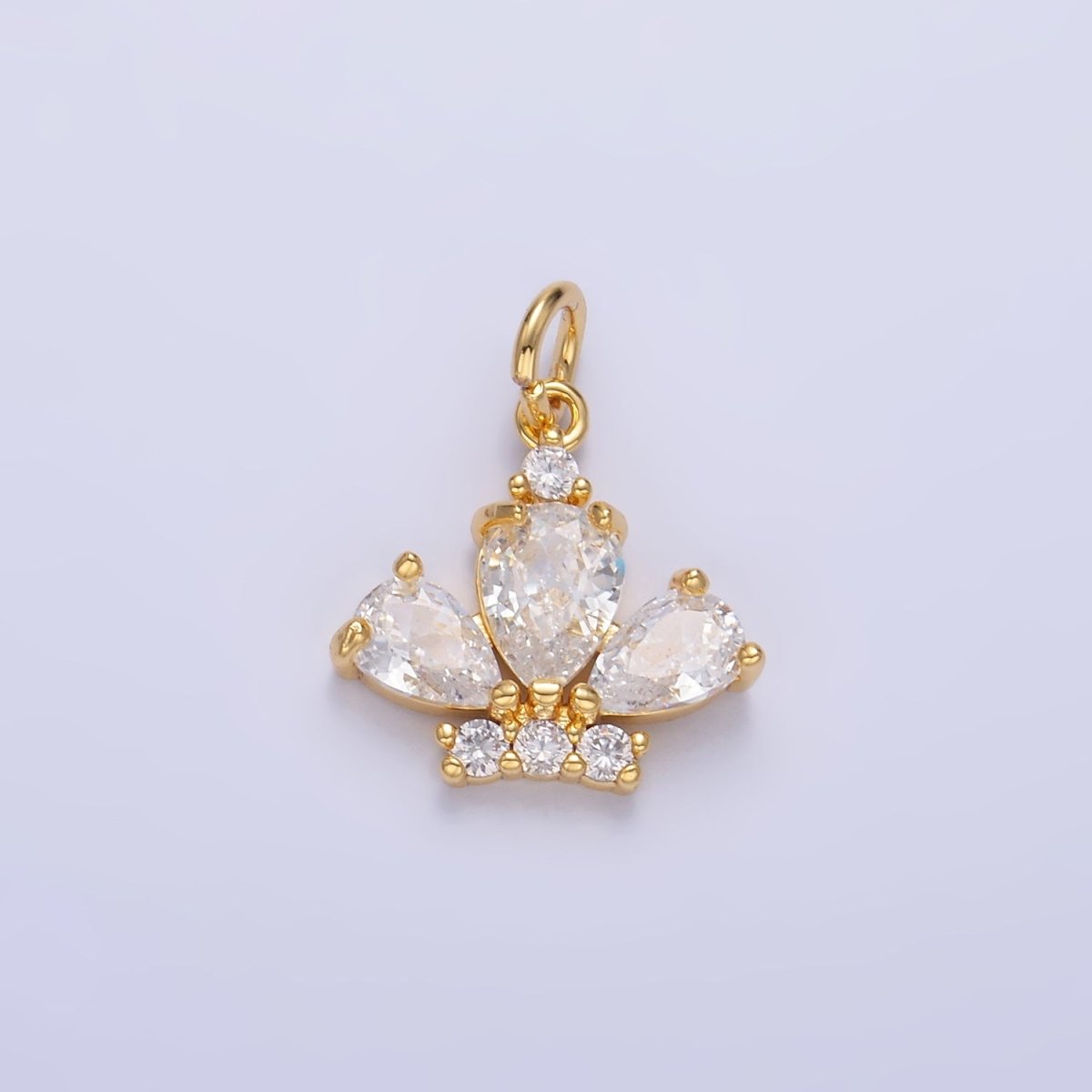 24K Gold Filled Clear CZ Micro Paved Crown Mini Charm in Gold & Silver | W808