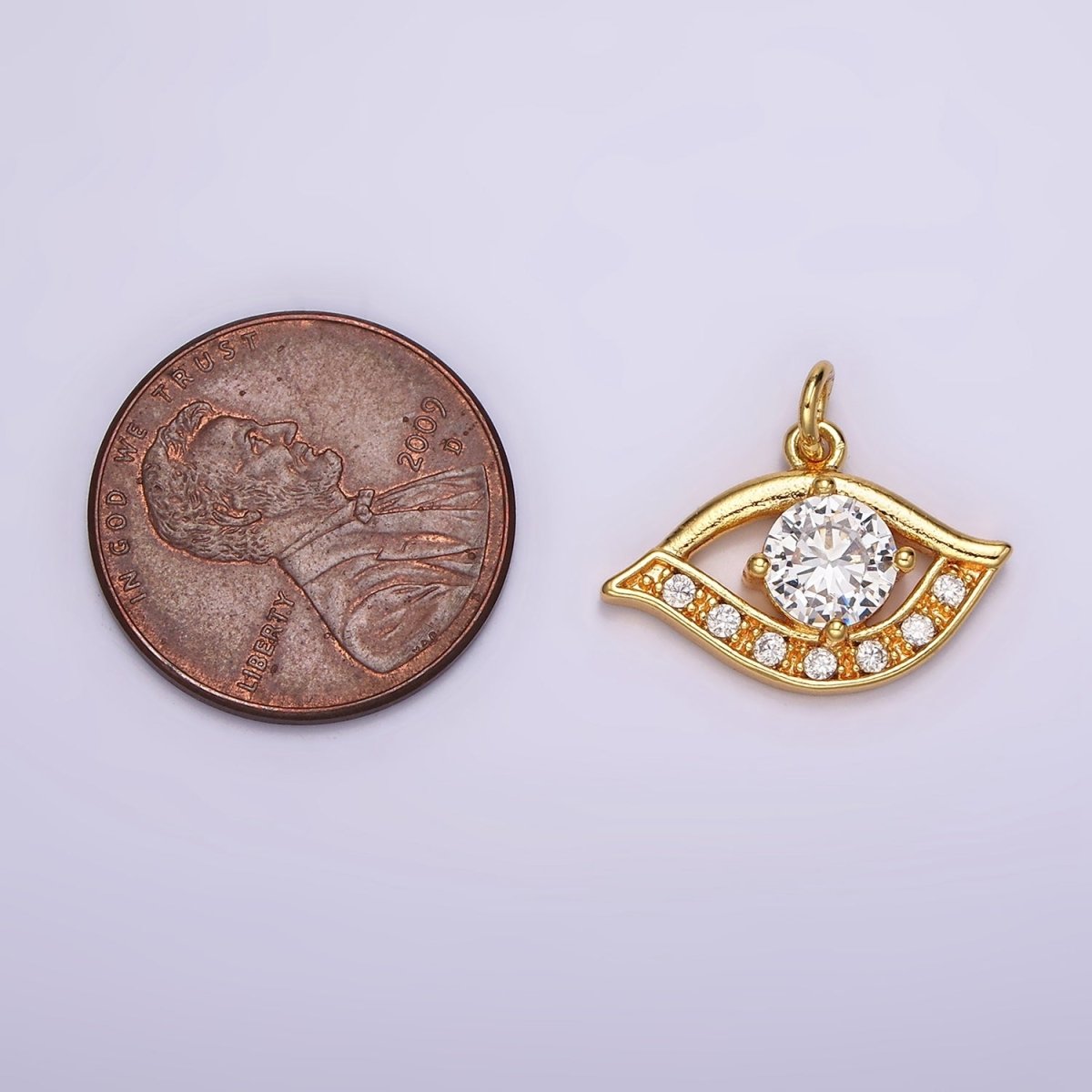 24K Gold Filled Clear CZ Micro Paved CZ Open Evil Eye of Ra Charm | AC870 AC871