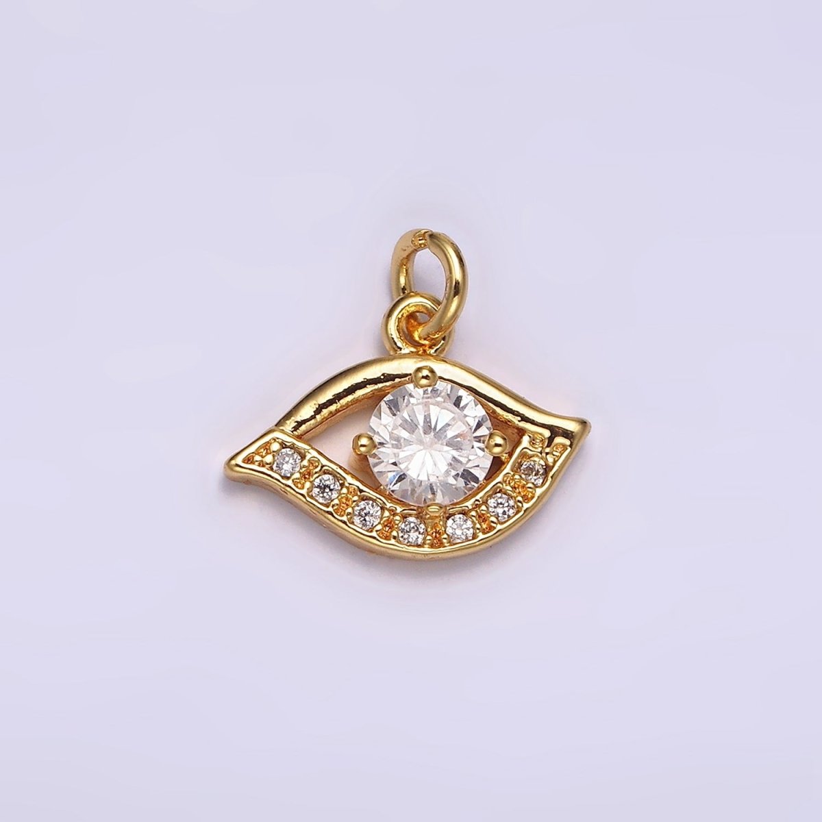 24K Gold Filled Clear CZ Micro Paved CZ Open Evil Eye of Ra Charm | AC870 AC871