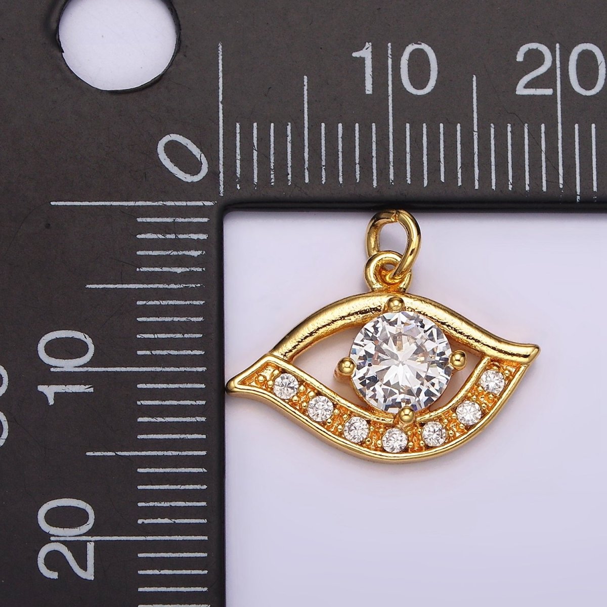 24K Gold Filled Clear CZ Micro Paved CZ Open Evil Eye of Ra Charm | AC870 AC871
