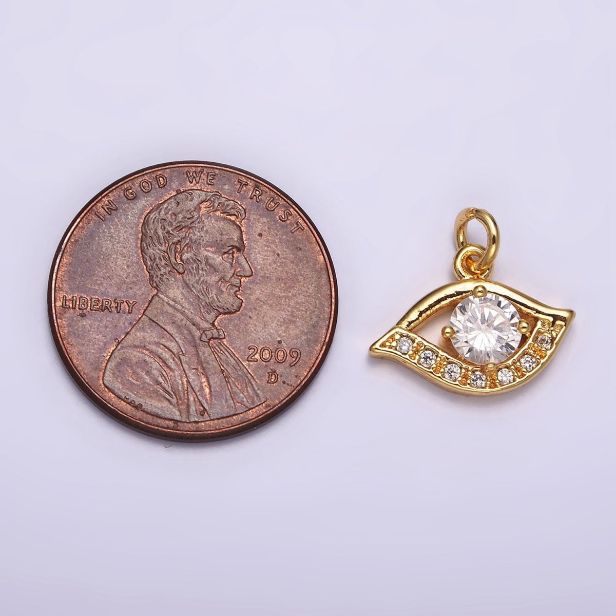 24K Gold Filled Clear CZ Micro Paved CZ Open Evil Eye of Ra Charm | AC870 AC871