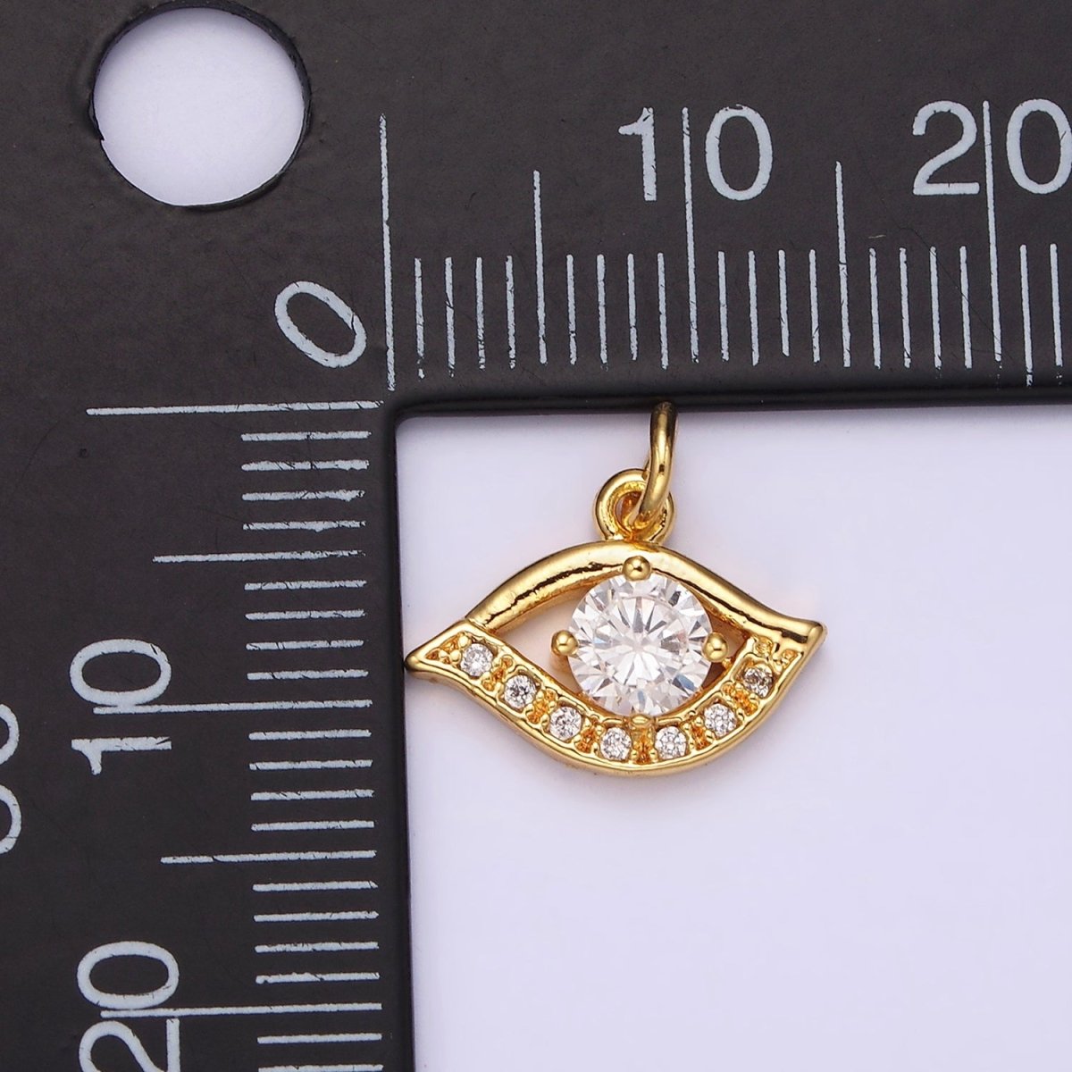 24K Gold Filled Clear CZ Micro Paved CZ Open Evil Eye of Ra Charm | AC870 AC871
