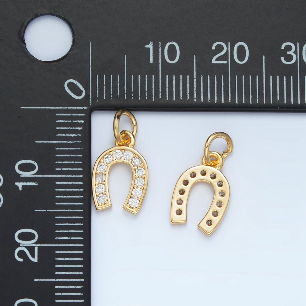 24K Gold Filled Clear CZ Micro Paved Horseshoe Charm | M019 - DLUXCA