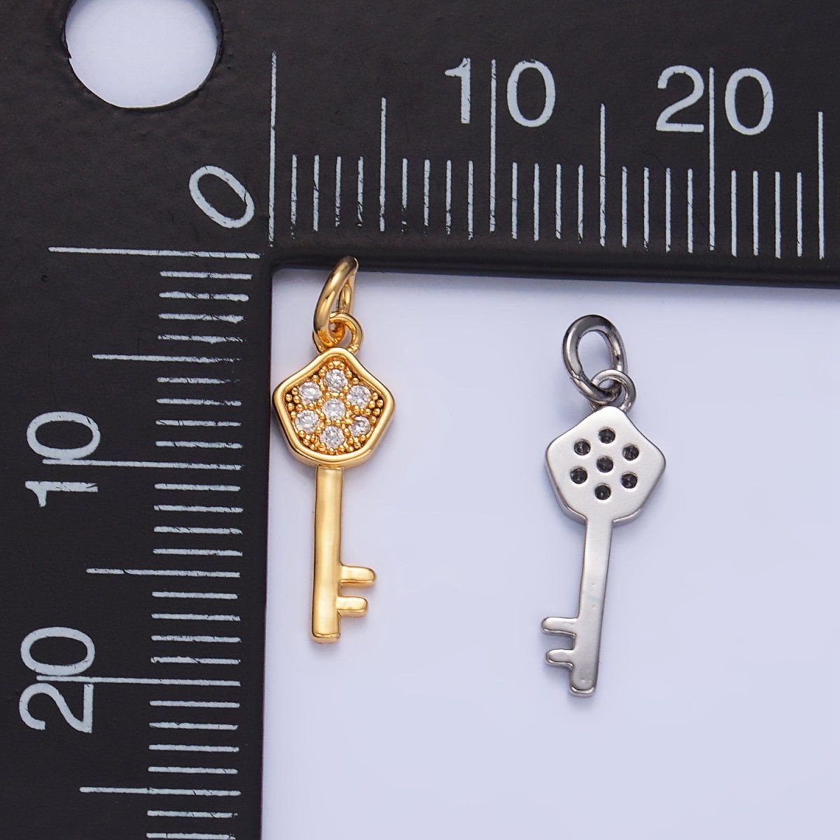 24K Gold Filled Clear CZ Micro Paved Key Charm in Gold & Silver | W135