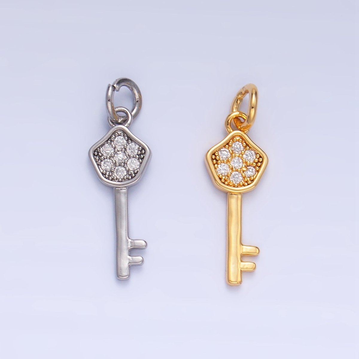 24K Gold Filled Clear CZ Micro Paved Key Charm in Gold & Silver | W135